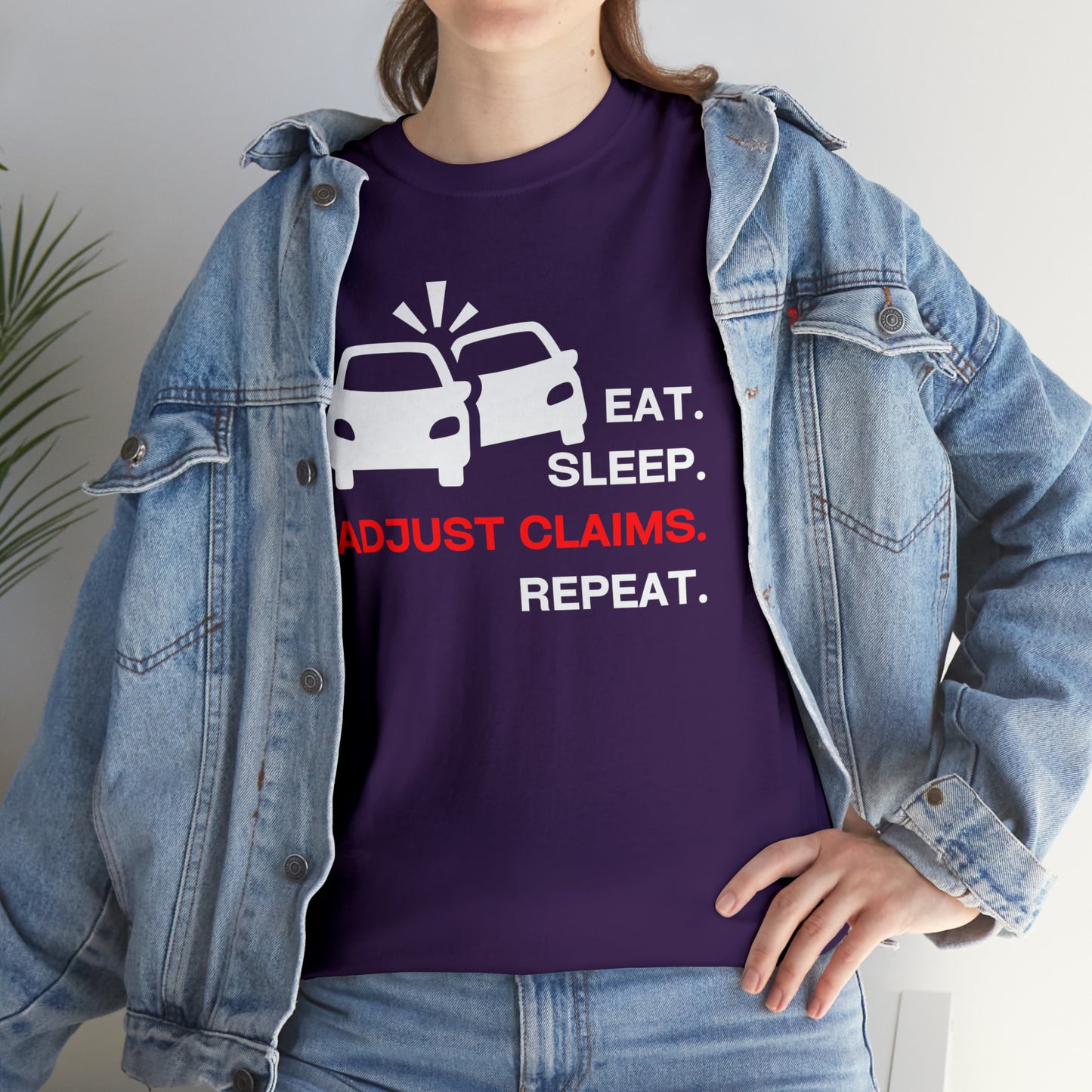 Claims Adjuster (Double Car/ White Print) Unisex Heavy Cotton Tee