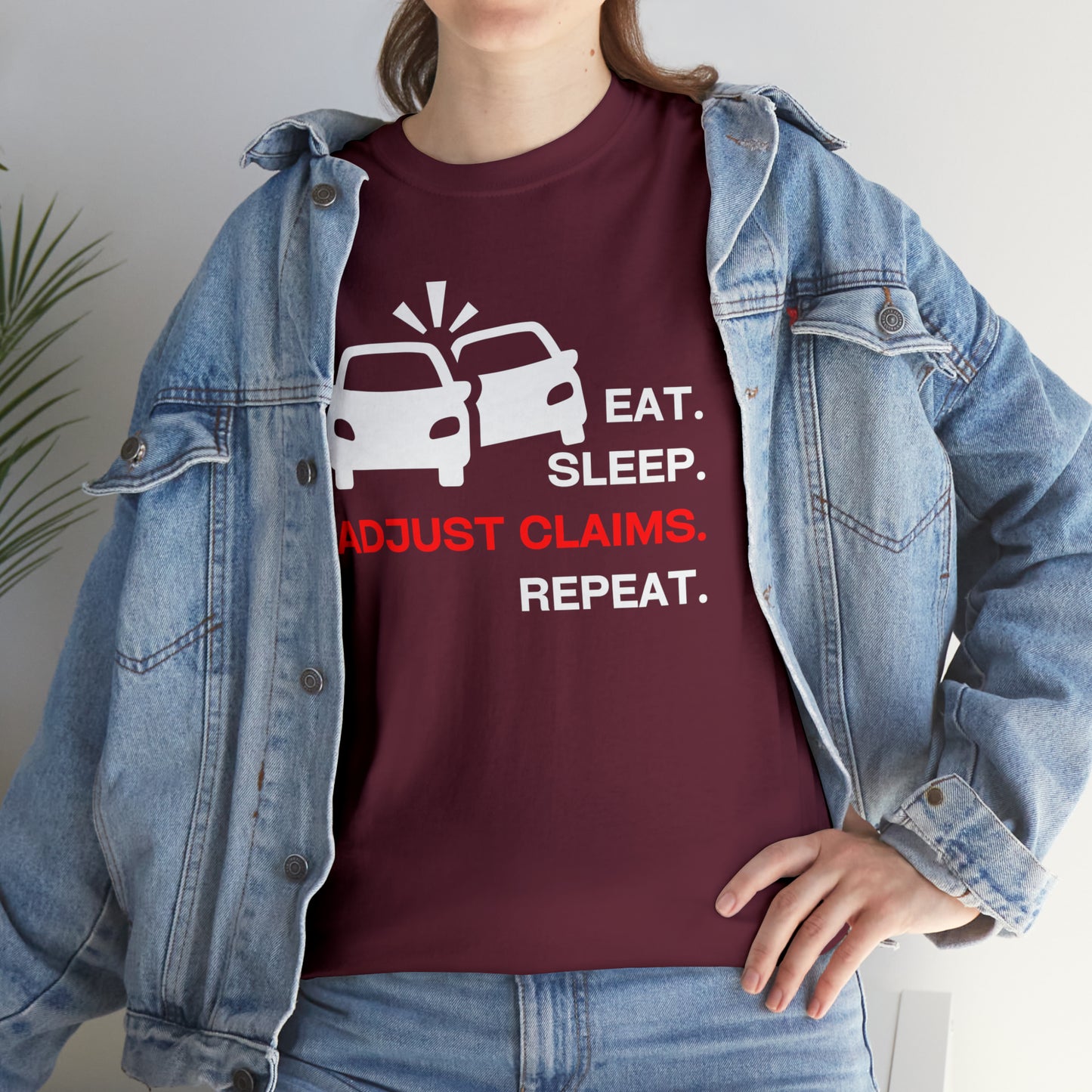 Claims Adjuster (Double Car/ White Print) Unisex Heavy Cotton Tee
