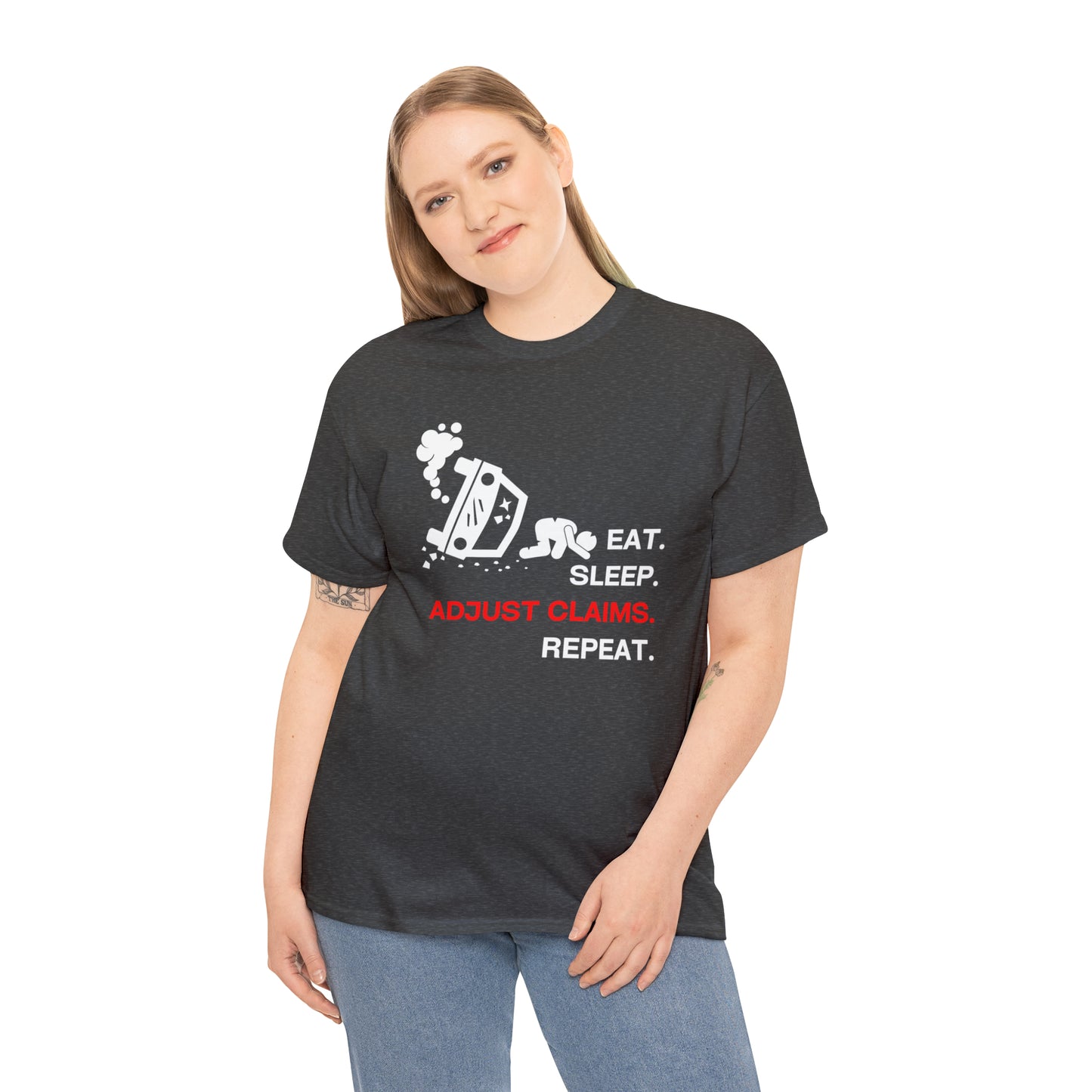 Claims Adjuster (Car Flip/Driver/White) Unisex Heavy Cotton Tee