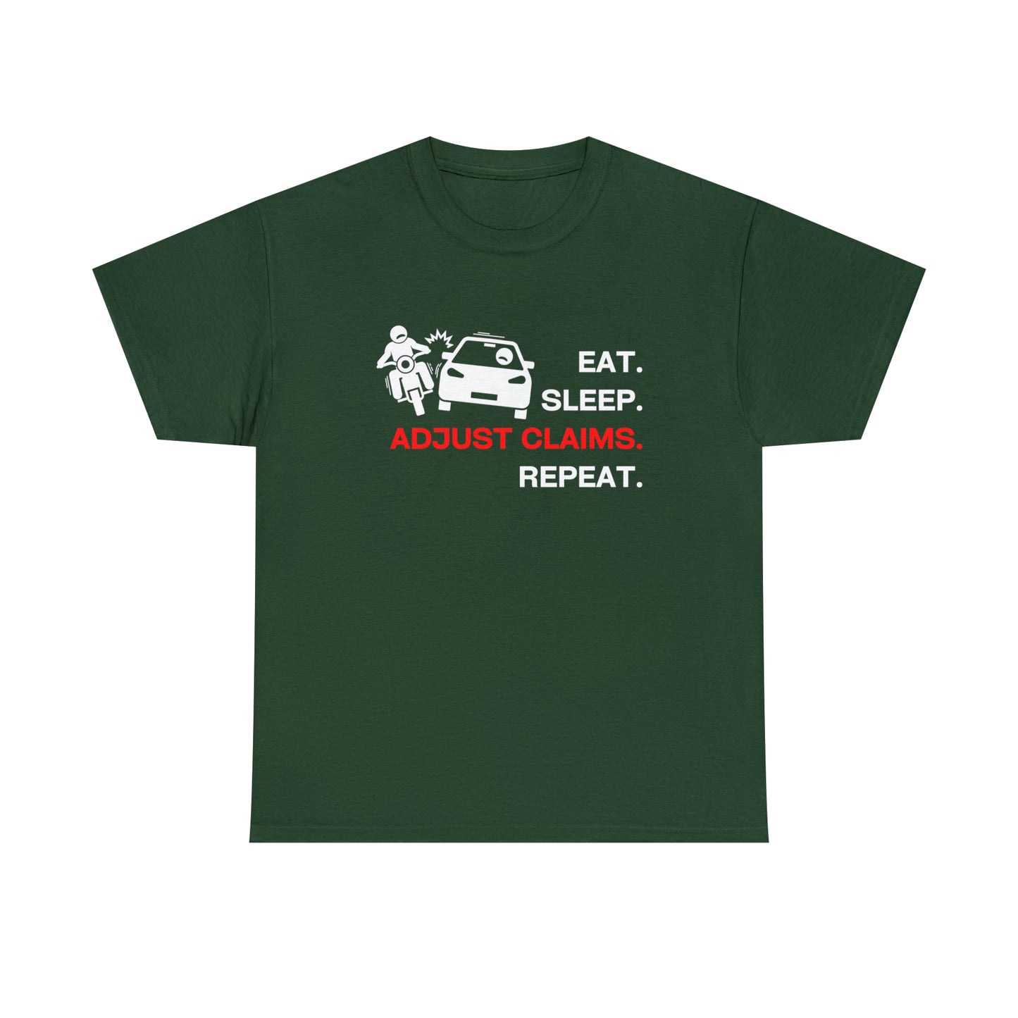 Claims Adjuster (Motorcyclist / Car / White) Unisex Heavy Cotton Tee