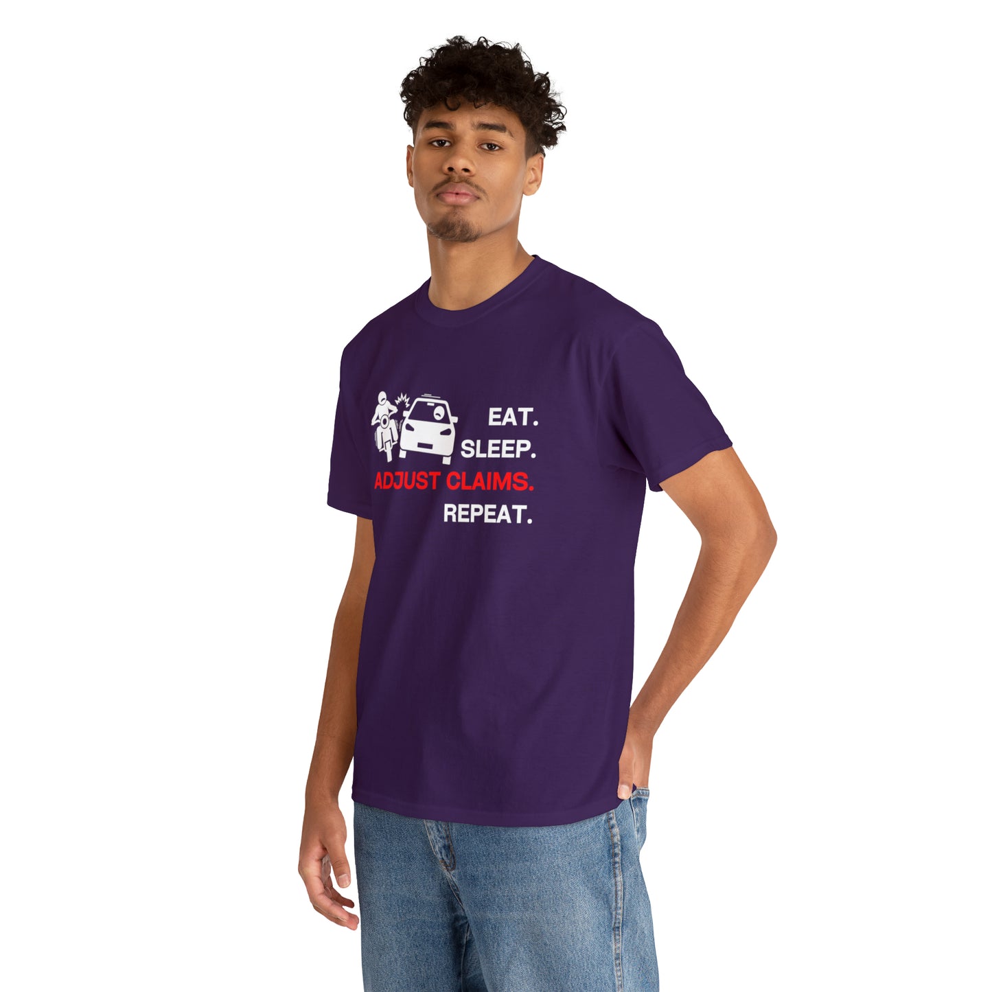 Claims Adjuster (Motorcyclist / Car / White) Unisex Heavy Cotton Tee