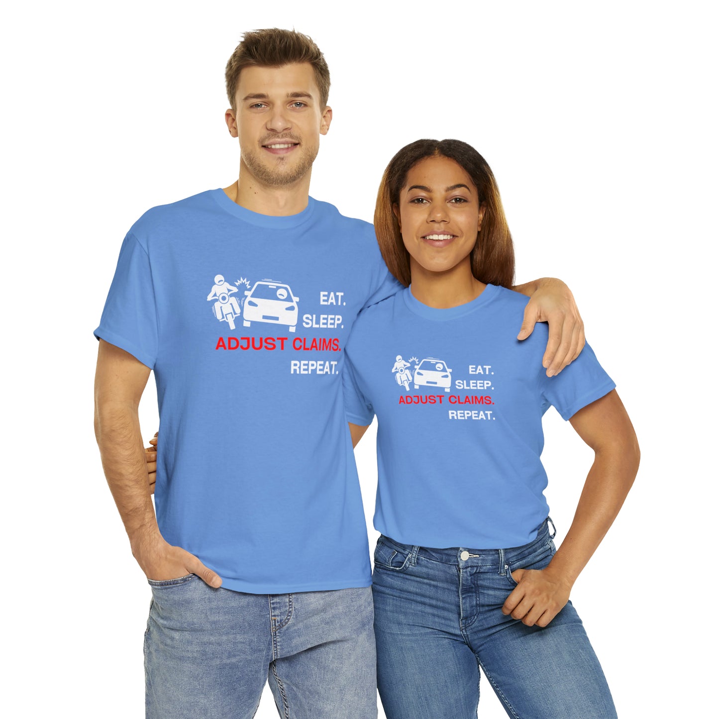 Claims Adjuster (Motorcyclist / Car / White) Unisex Heavy Cotton Tee