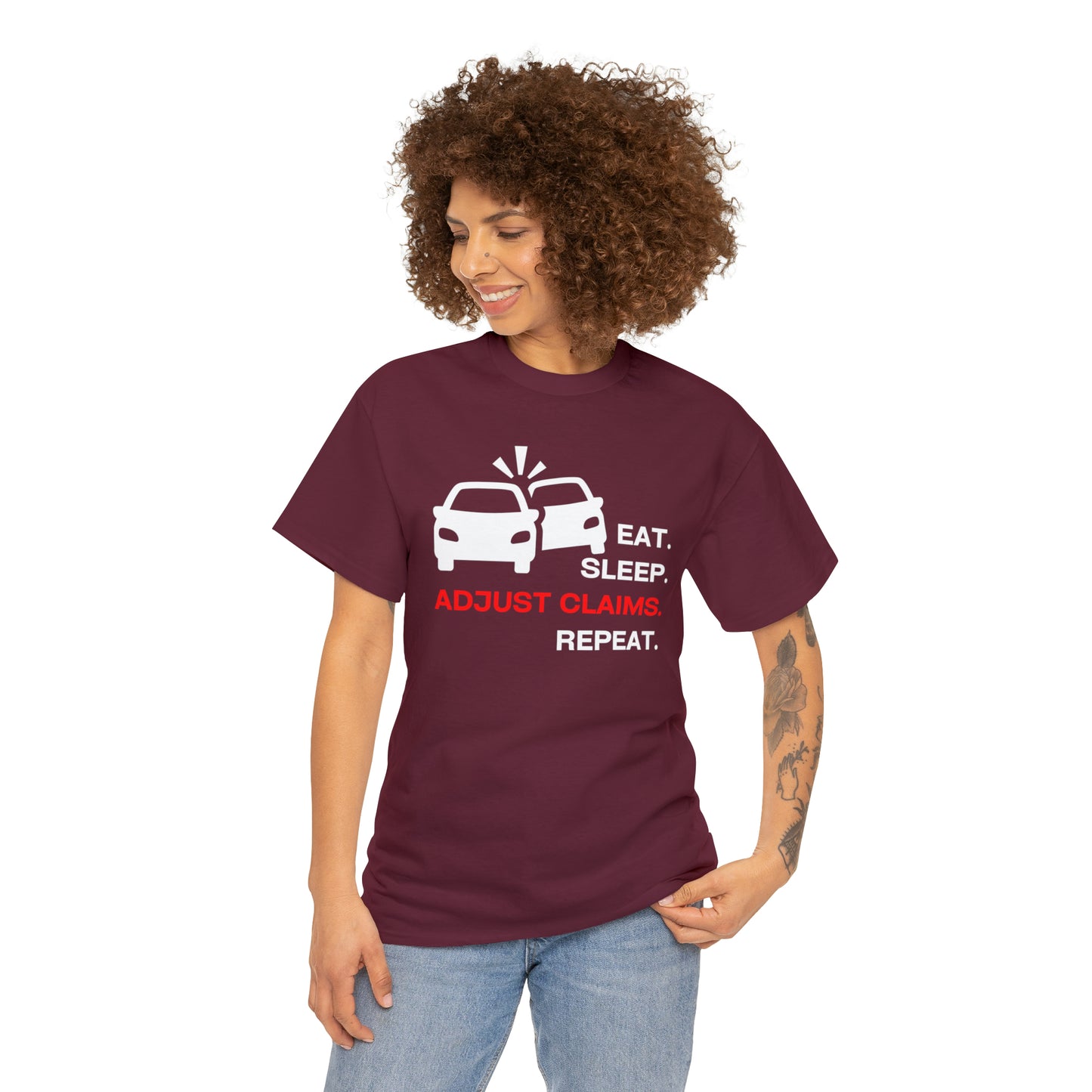 Claims Adjuster (Double Car/ White Print) Unisex Heavy Cotton Tee