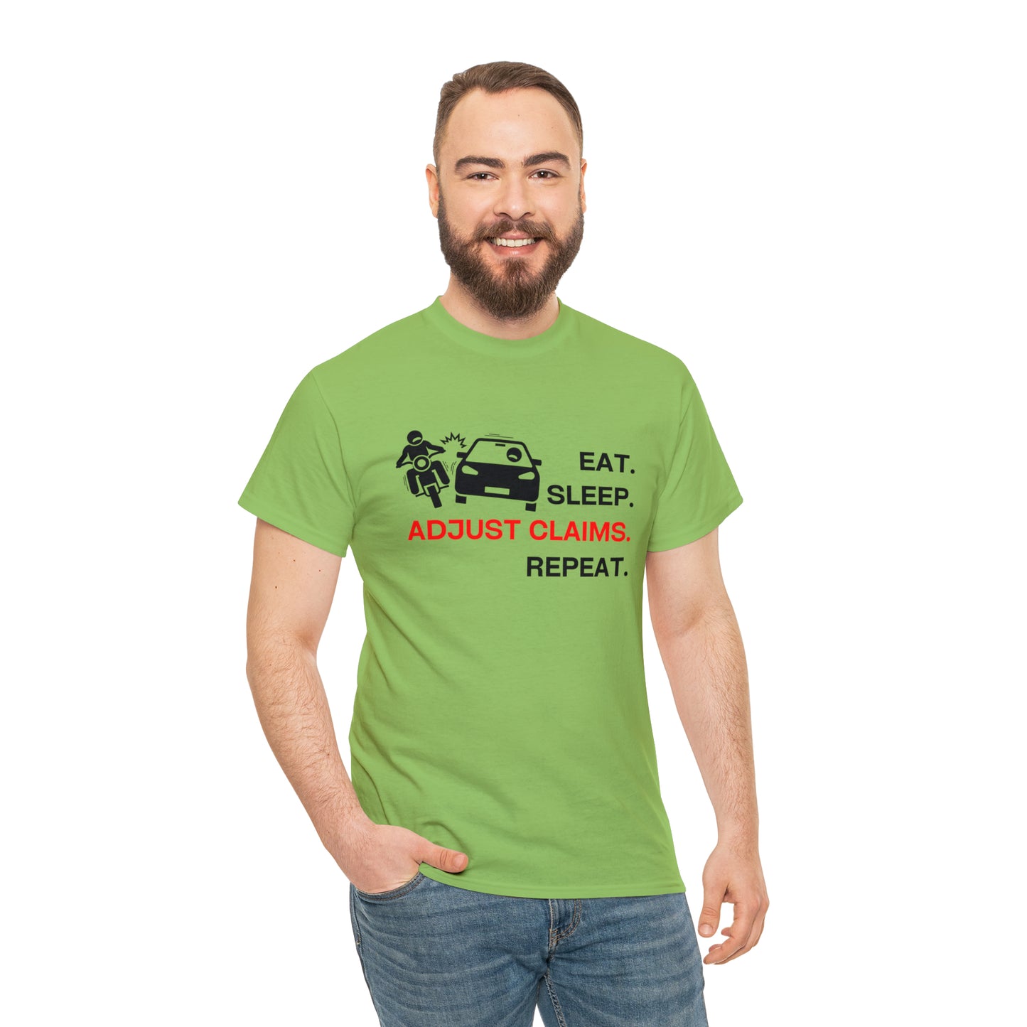 Claims Adjuster (Motorcyclist / Car / Black) Unisex Heavy Cotton Tee