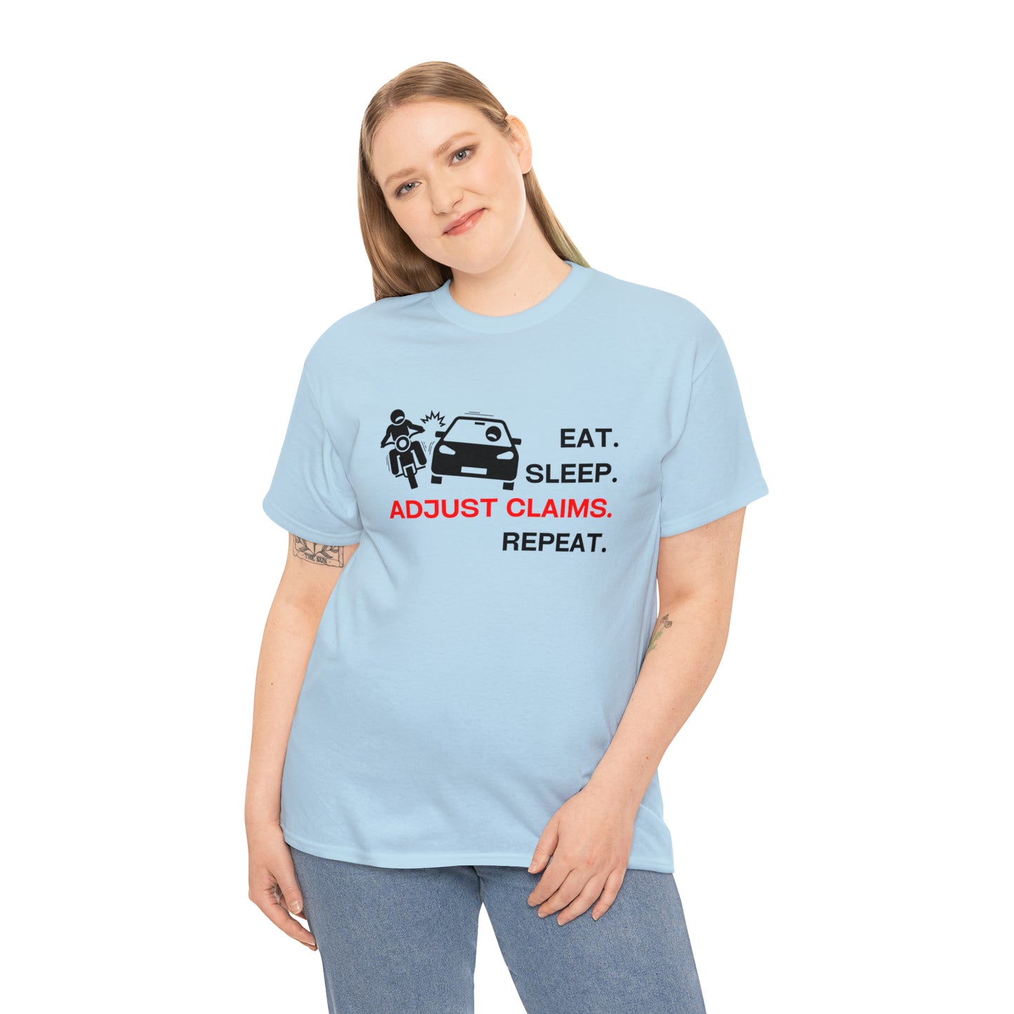 Claims Adjuster (Motorcyclist / Car / Black) Unisex Heavy Cotton Tee