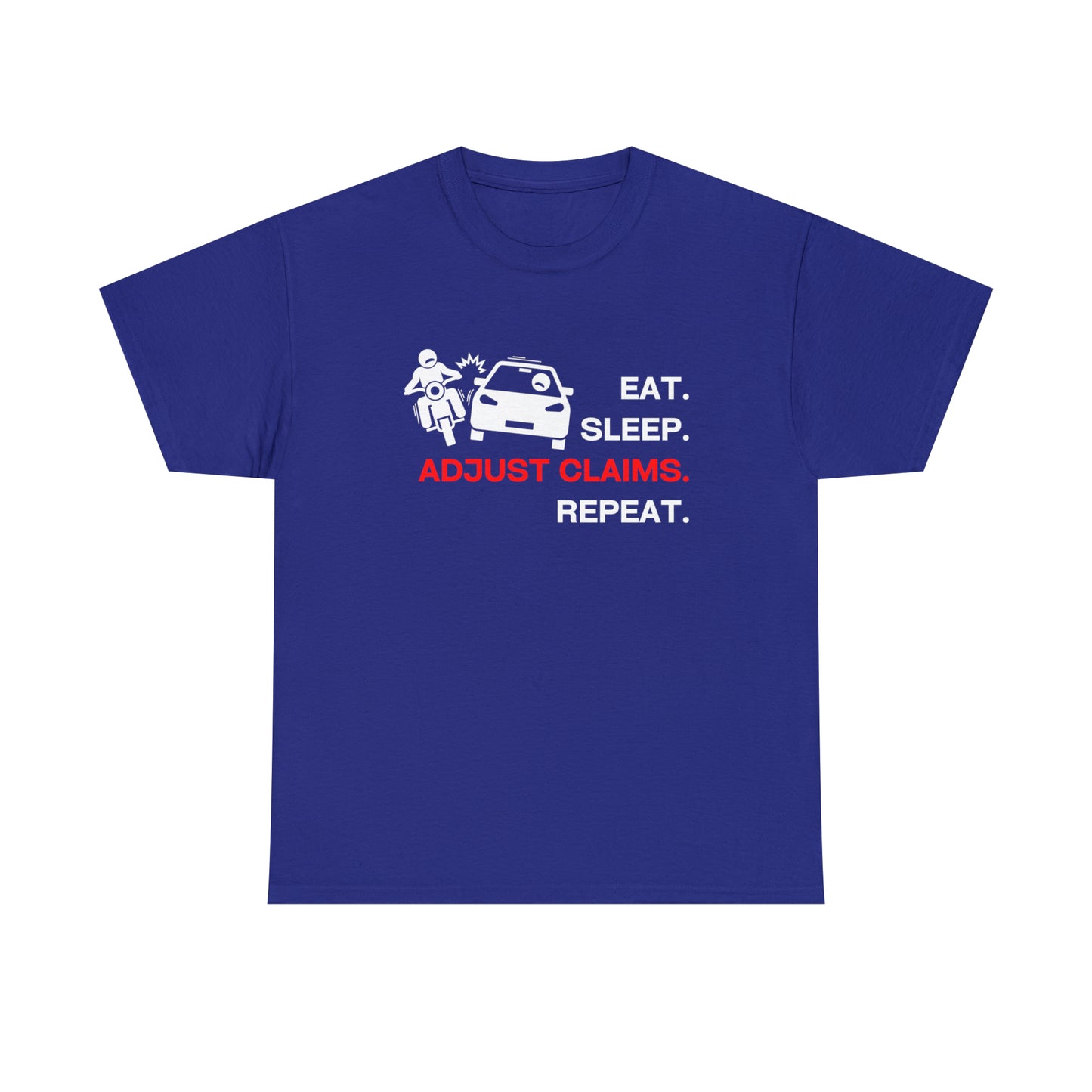 Claims Adjuster (Motorcyclist / Car / White) Unisex Heavy Cotton Tee