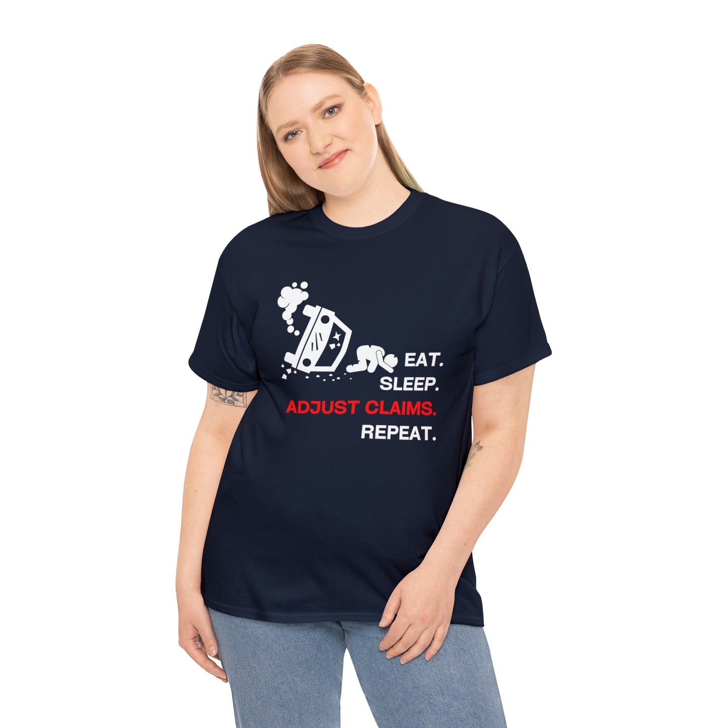 Claims Adjuster (Car Flip/Driver/White) Unisex Heavy Cotton Tee