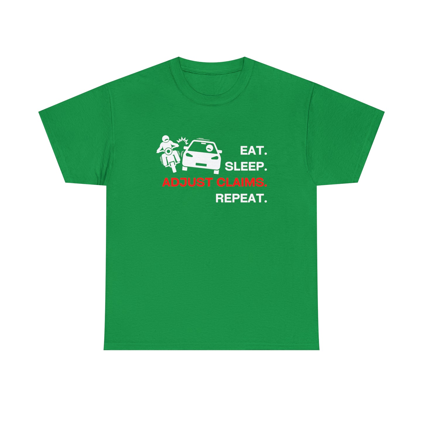 Claims Adjuster (Motorcyclist / Car / White) Unisex Heavy Cotton Tee