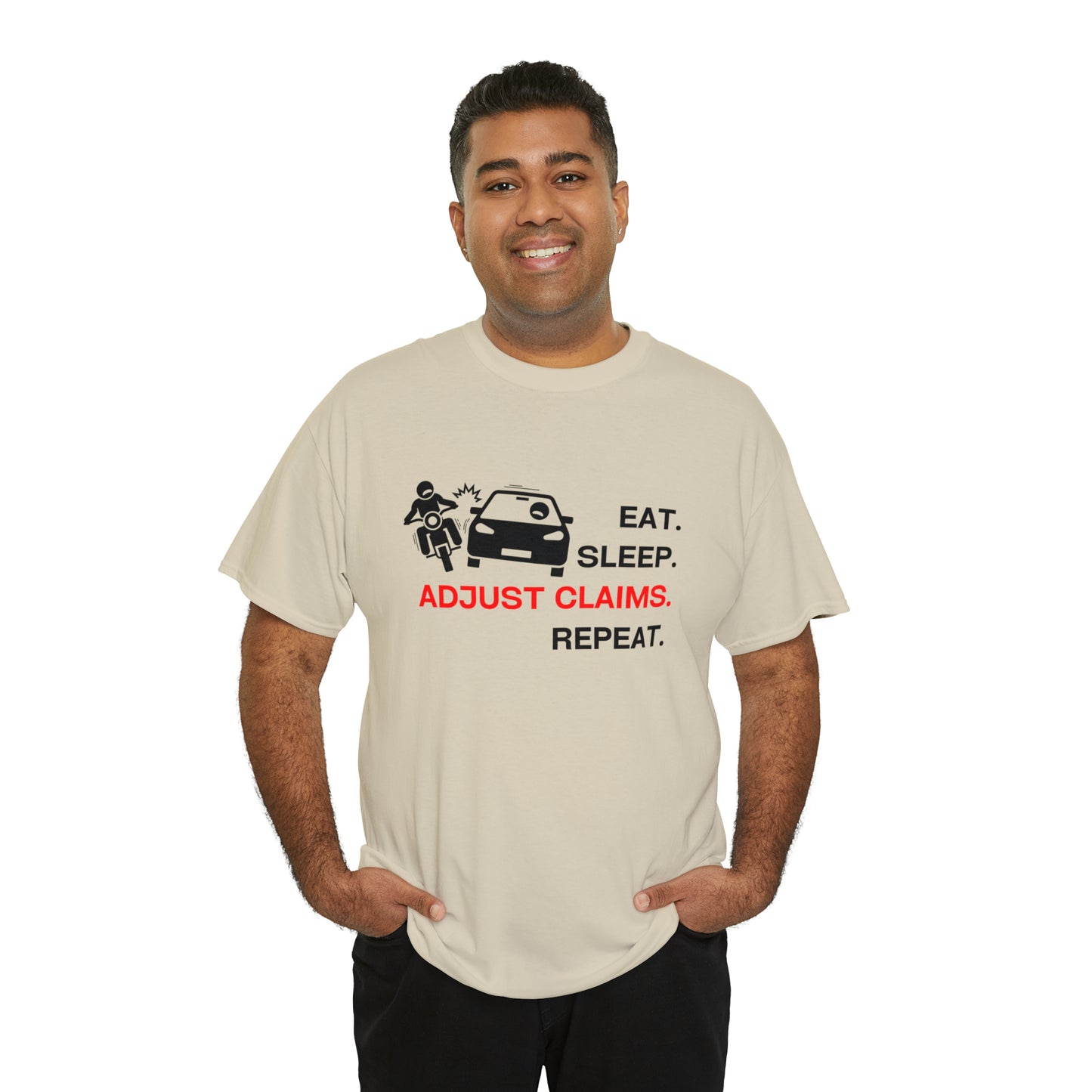 Claims Adjuster (Motorcyclist / Car / Black) Unisex Heavy Cotton Tee