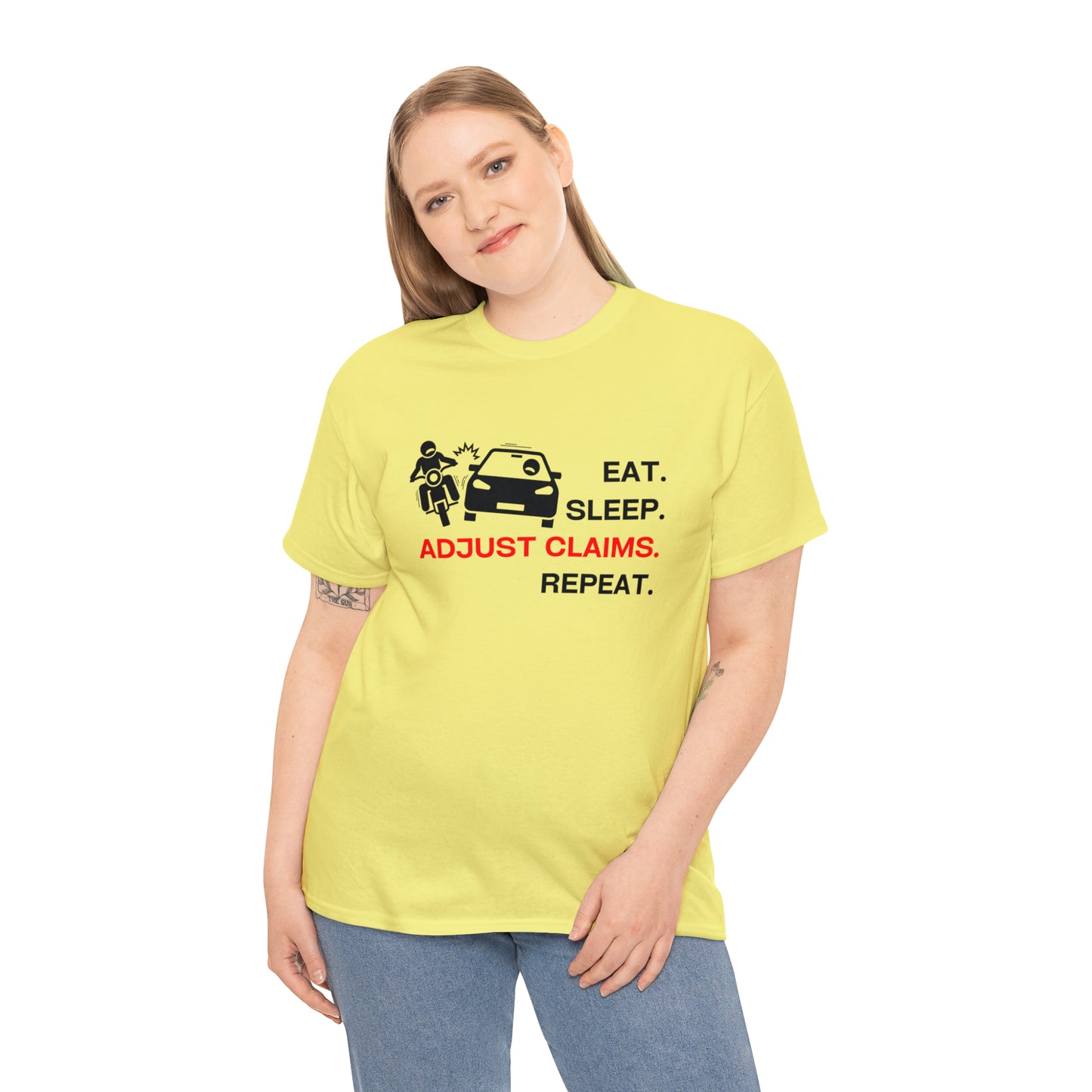 Claims Adjuster (Motorcyclist / Car / Black) Unisex Heavy Cotton Tee
