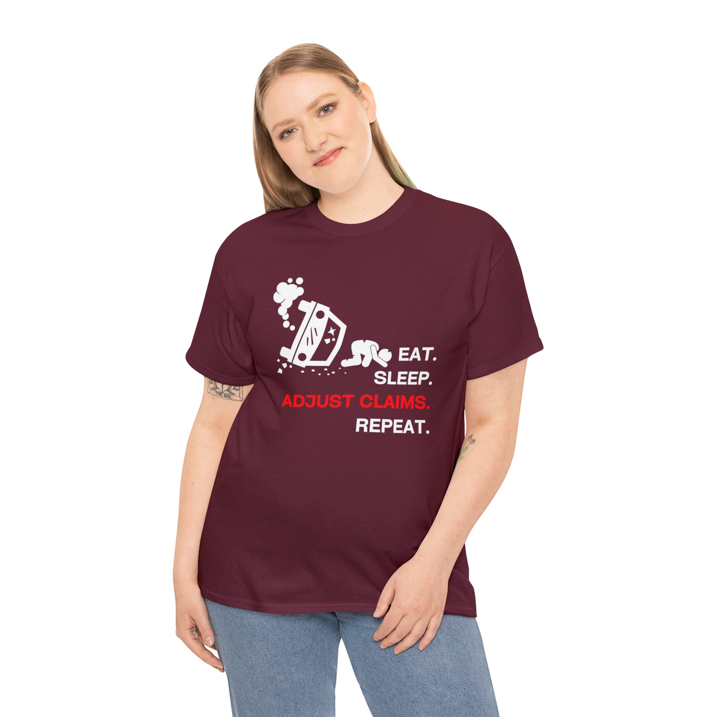 Claims Adjuster (Car Flip/Driver/White) Unisex Heavy Cotton Tee