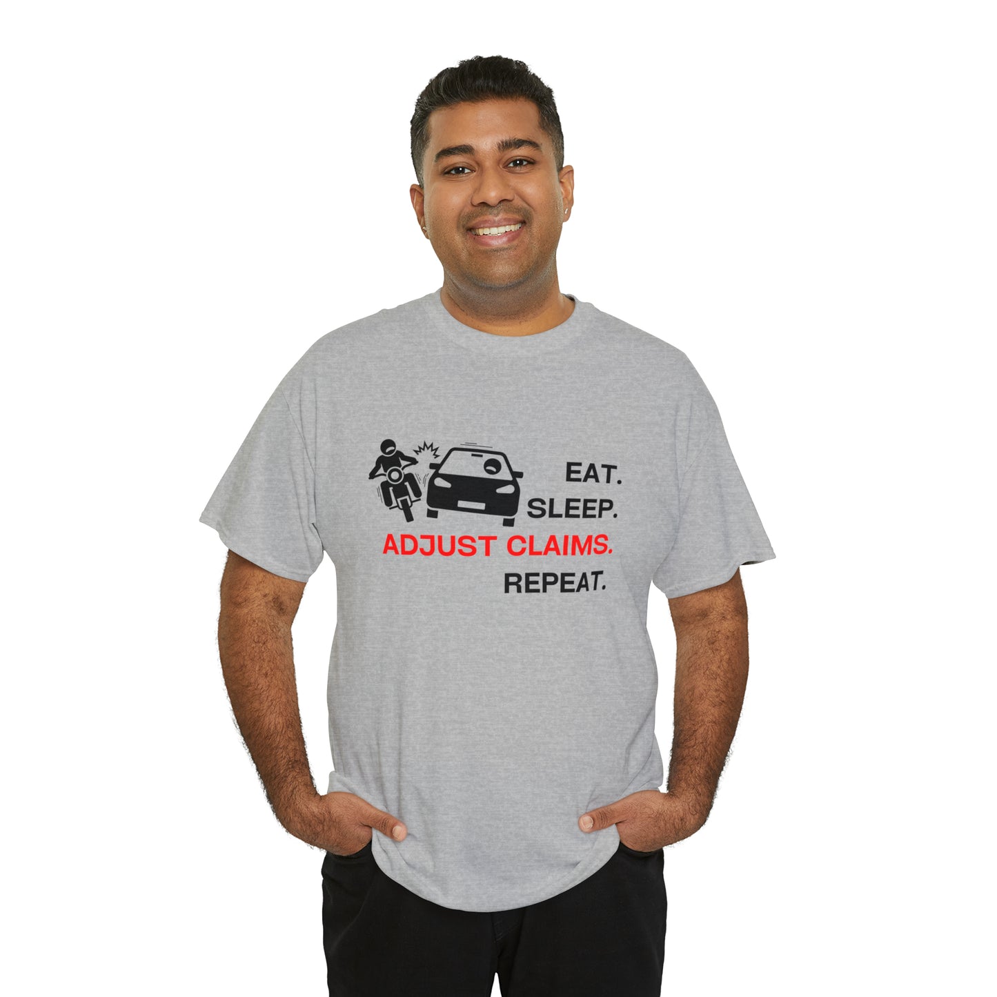 Claims Adjuster (Motorcyclist / Car / Black) Unisex Heavy Cotton Tee