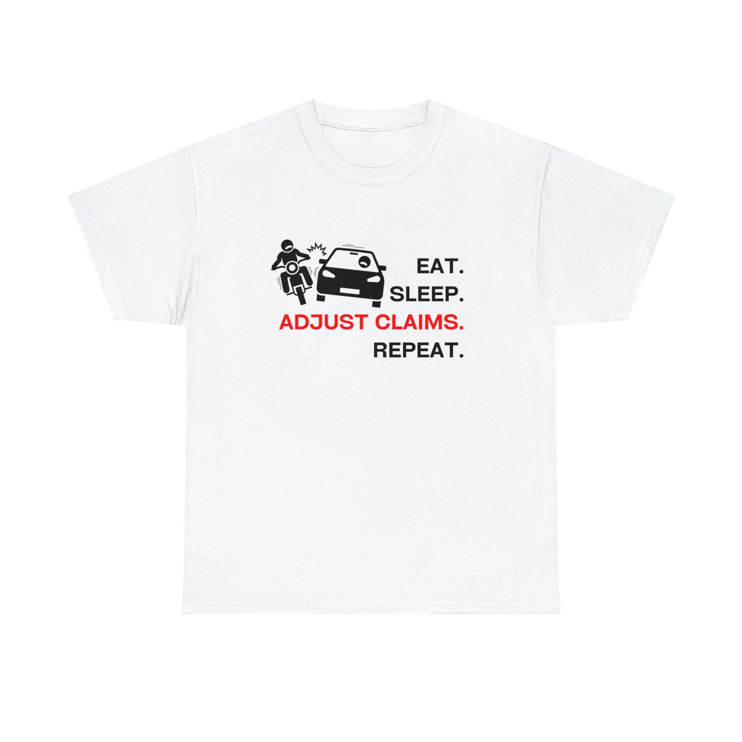 Claims Adjuster (Motorcyclist / Car / Black) Unisex Heavy Cotton Tee