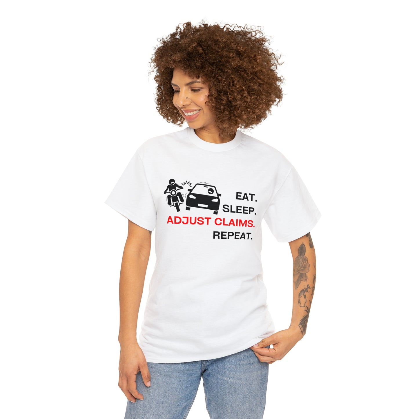 Claims Adjuster (Motorcyclist / Car / Black) Unisex Heavy Cotton Tee