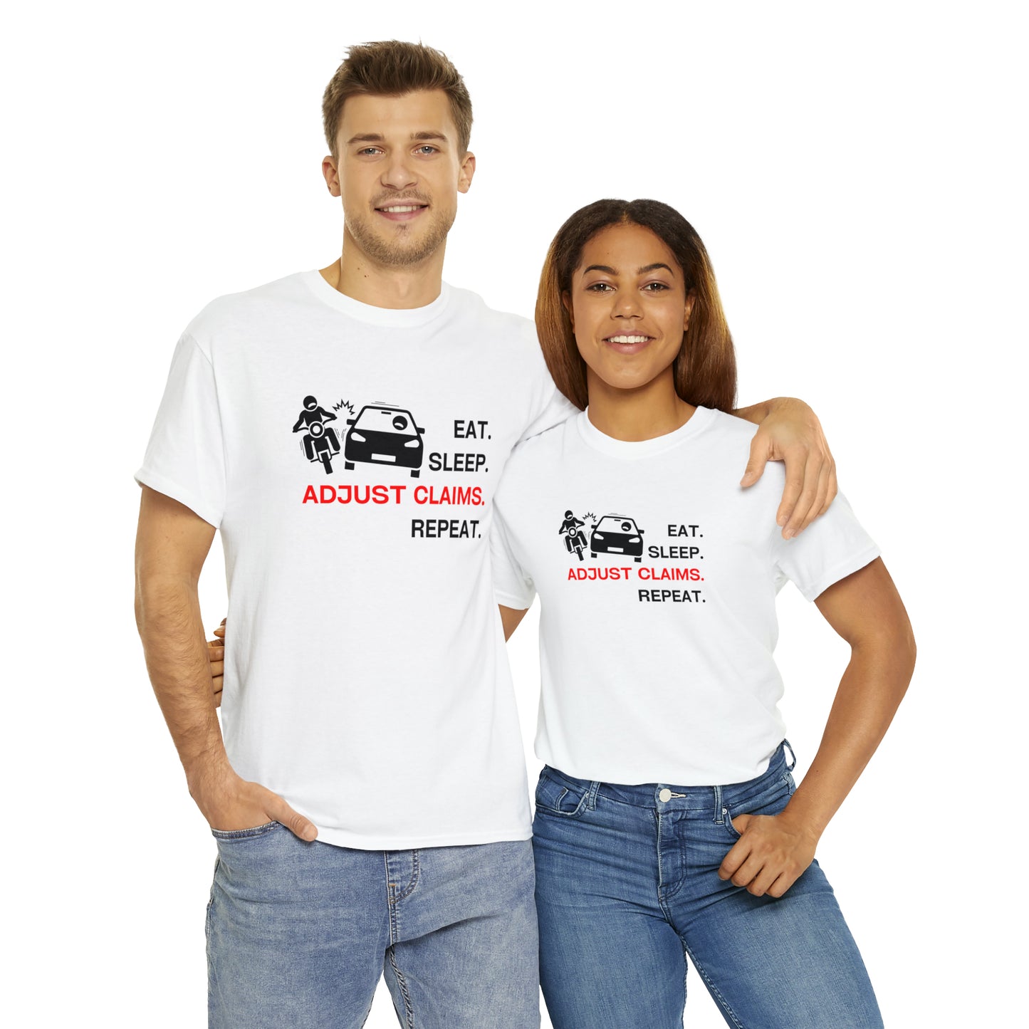 Claims Adjuster (Motorcyclist / Car / Black) Unisex Heavy Cotton Tee