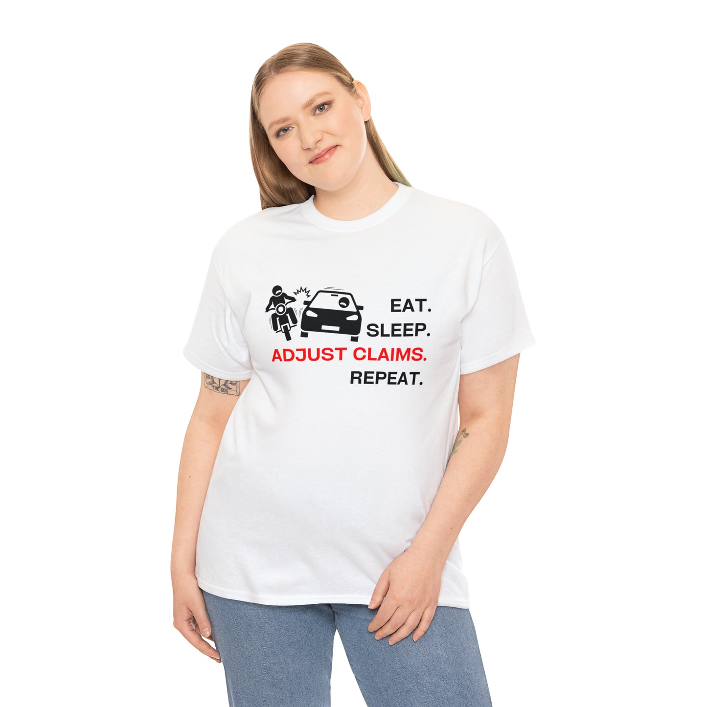 Claims Adjuster (Motorcyclist / Car / Black) Unisex Heavy Cotton Tee
