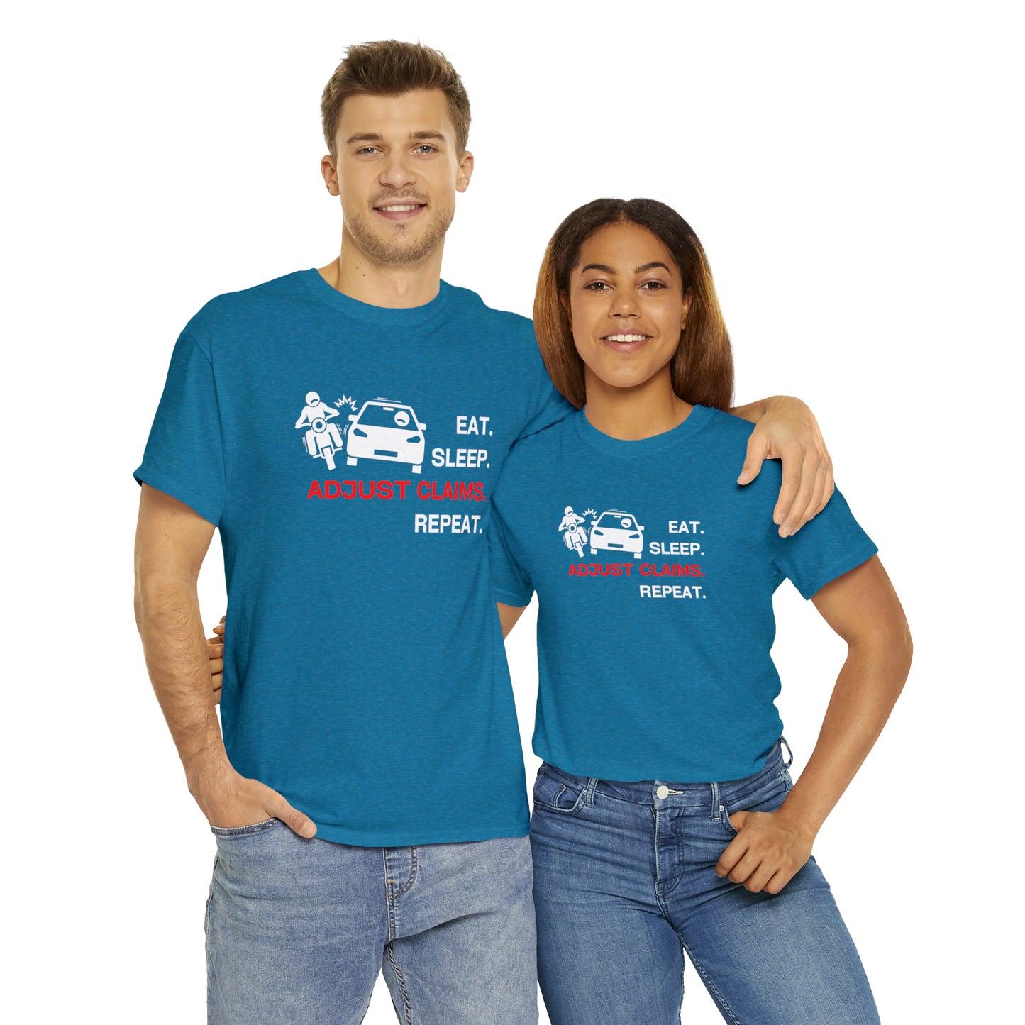 Claims Adjuster (Motorcyclist / Car / White) Unisex Heavy Cotton Tee