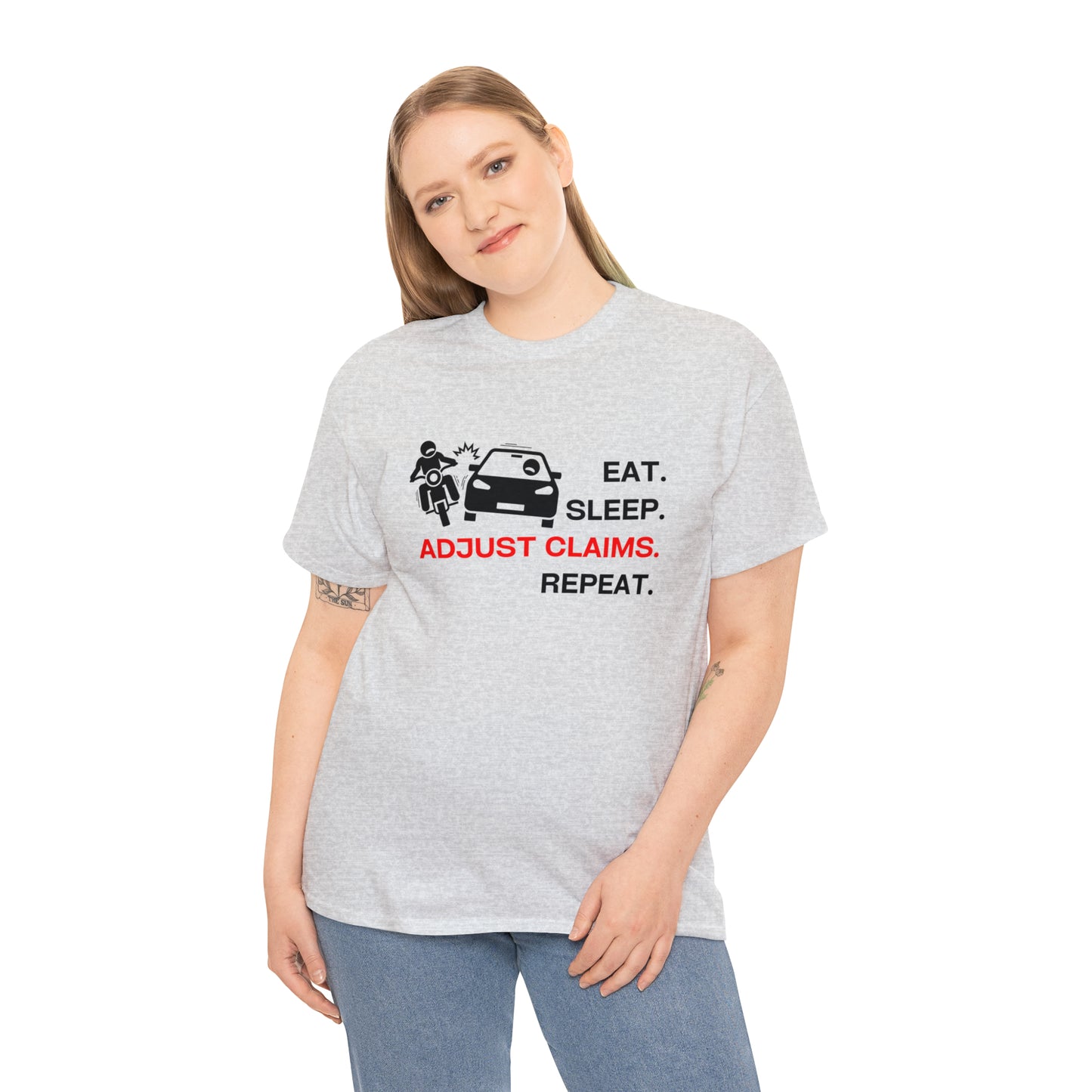 Claims Adjuster (Motorcyclist / Car / Black) Unisex Heavy Cotton Tee