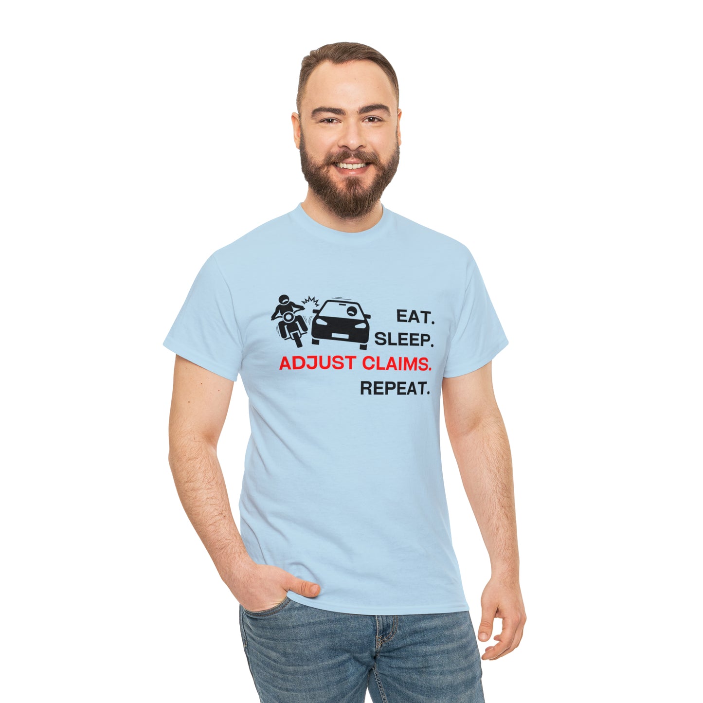 Claims Adjuster (Motorcyclist / Car / Black) Unisex Heavy Cotton Tee