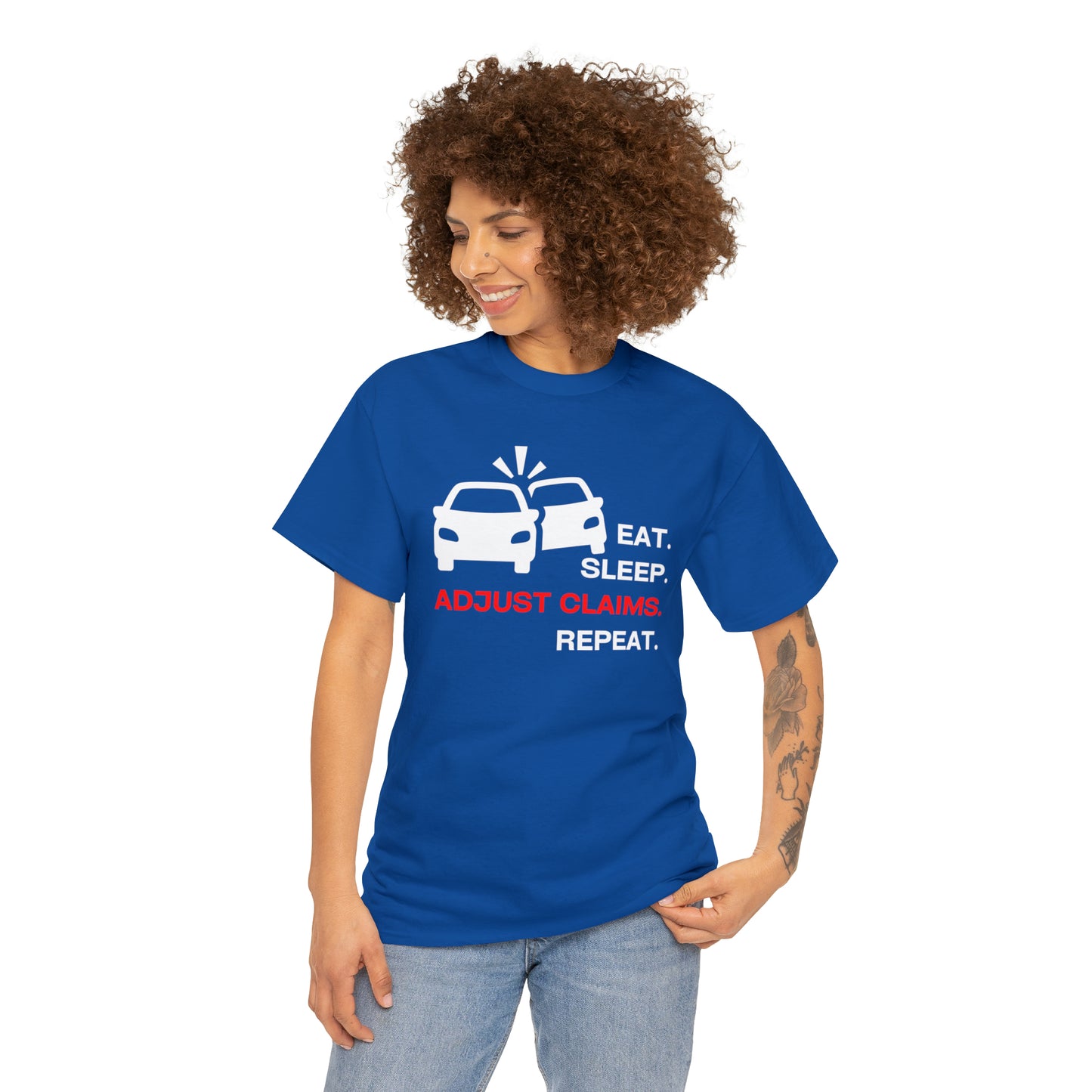 Claims Adjuster (Double Car/ White Print) Unisex Heavy Cotton Tee