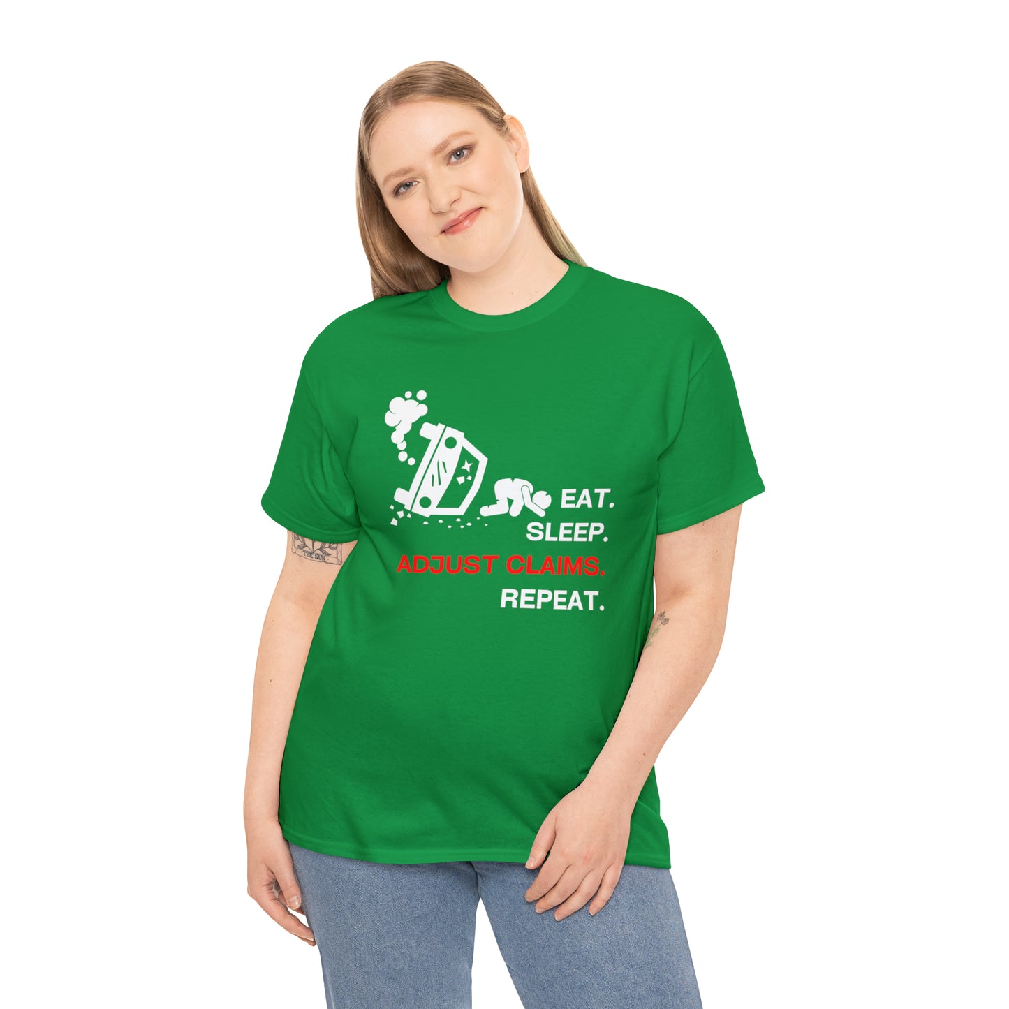 Claims Adjuster (Car Flip/Driver/White) Unisex Heavy Cotton Tee
