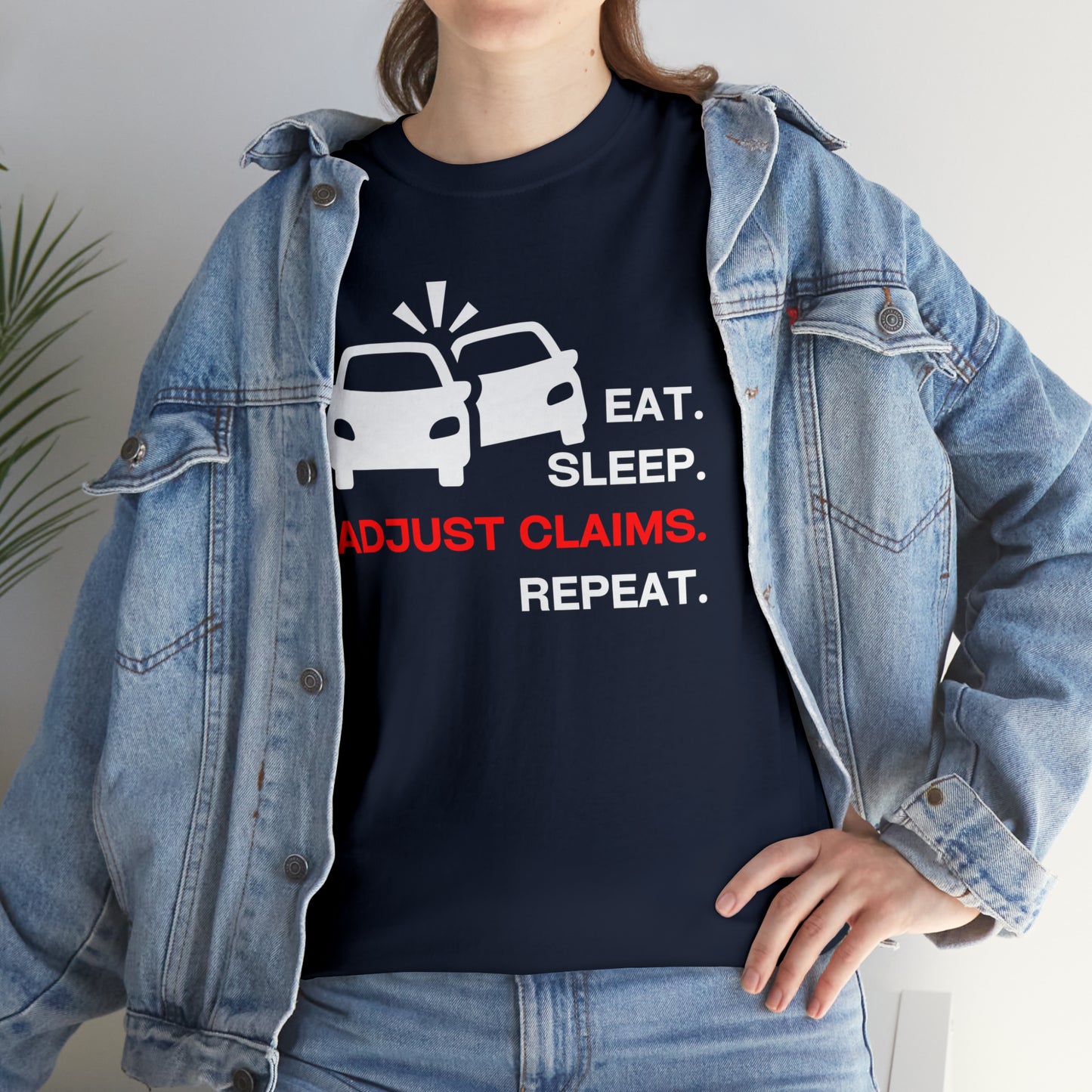 Claims Adjuster (Double Car/ White Print) Unisex Heavy Cotton Tee