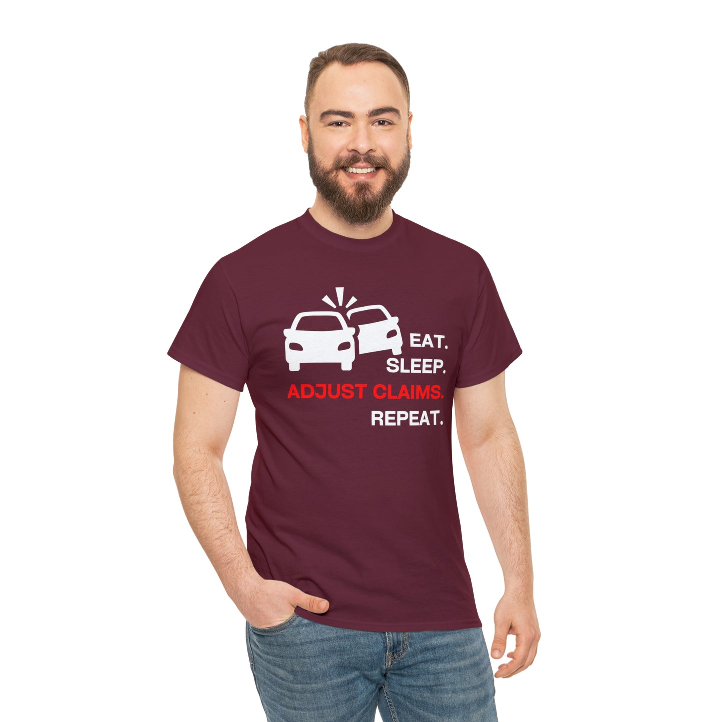 Claims Adjuster (Double Car/ White Print) Unisex Heavy Cotton Tee