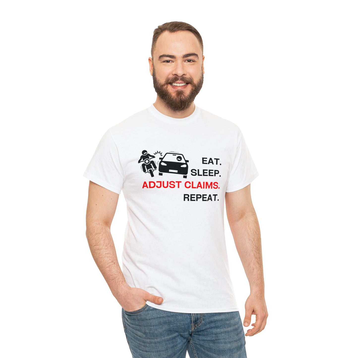 Claims Adjuster (Motorcyclist / Car / Black) Unisex Heavy Cotton Tee