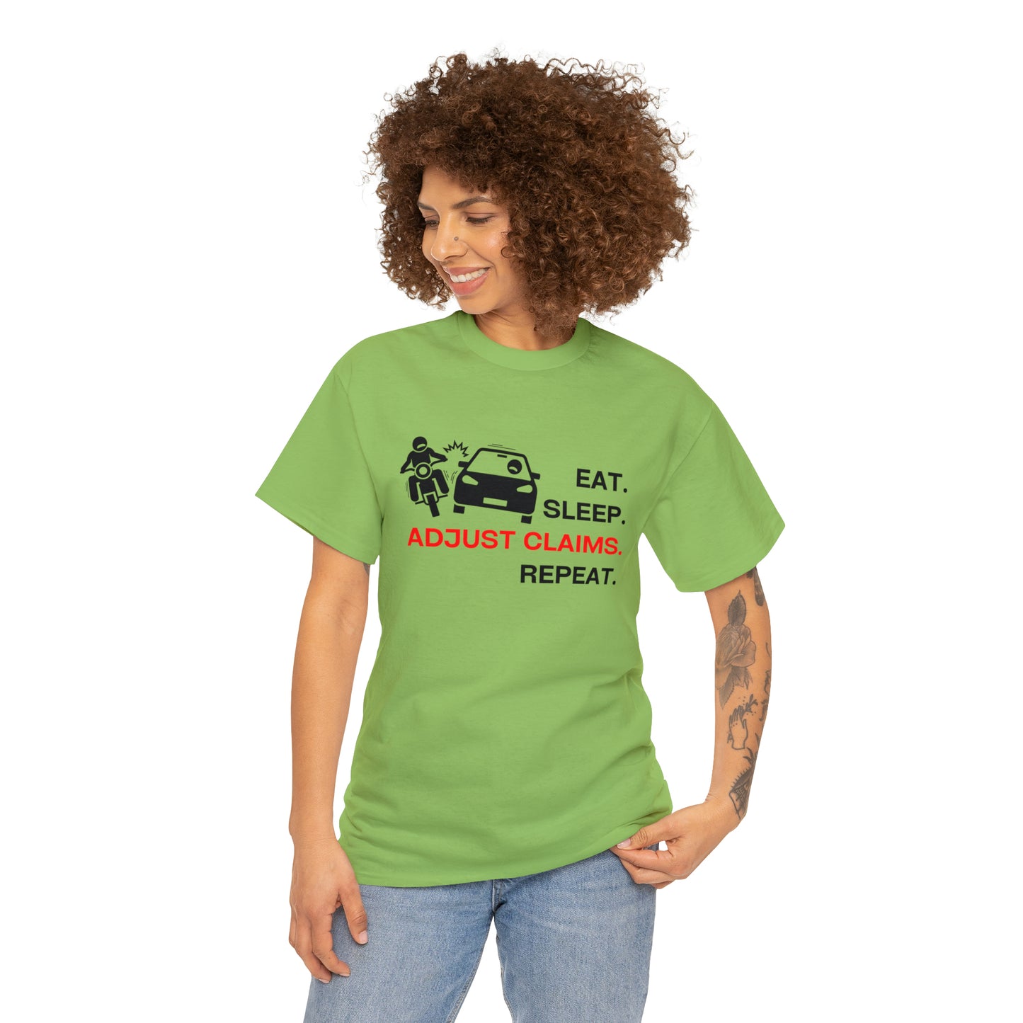 Claims Adjuster (Motorcyclist / Car / Black) Unisex Heavy Cotton Tee