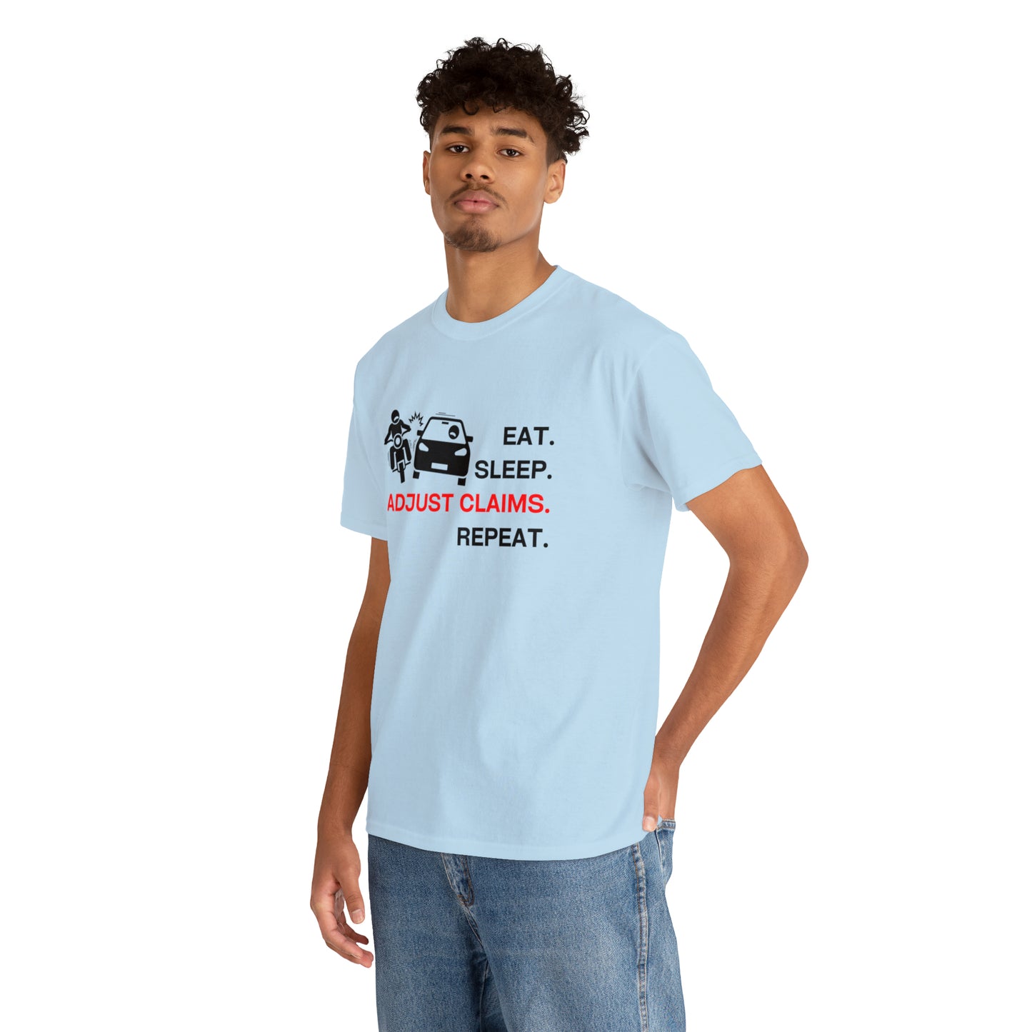 Claims Adjuster (Motorcyclist / Car / Black) Unisex Heavy Cotton Tee