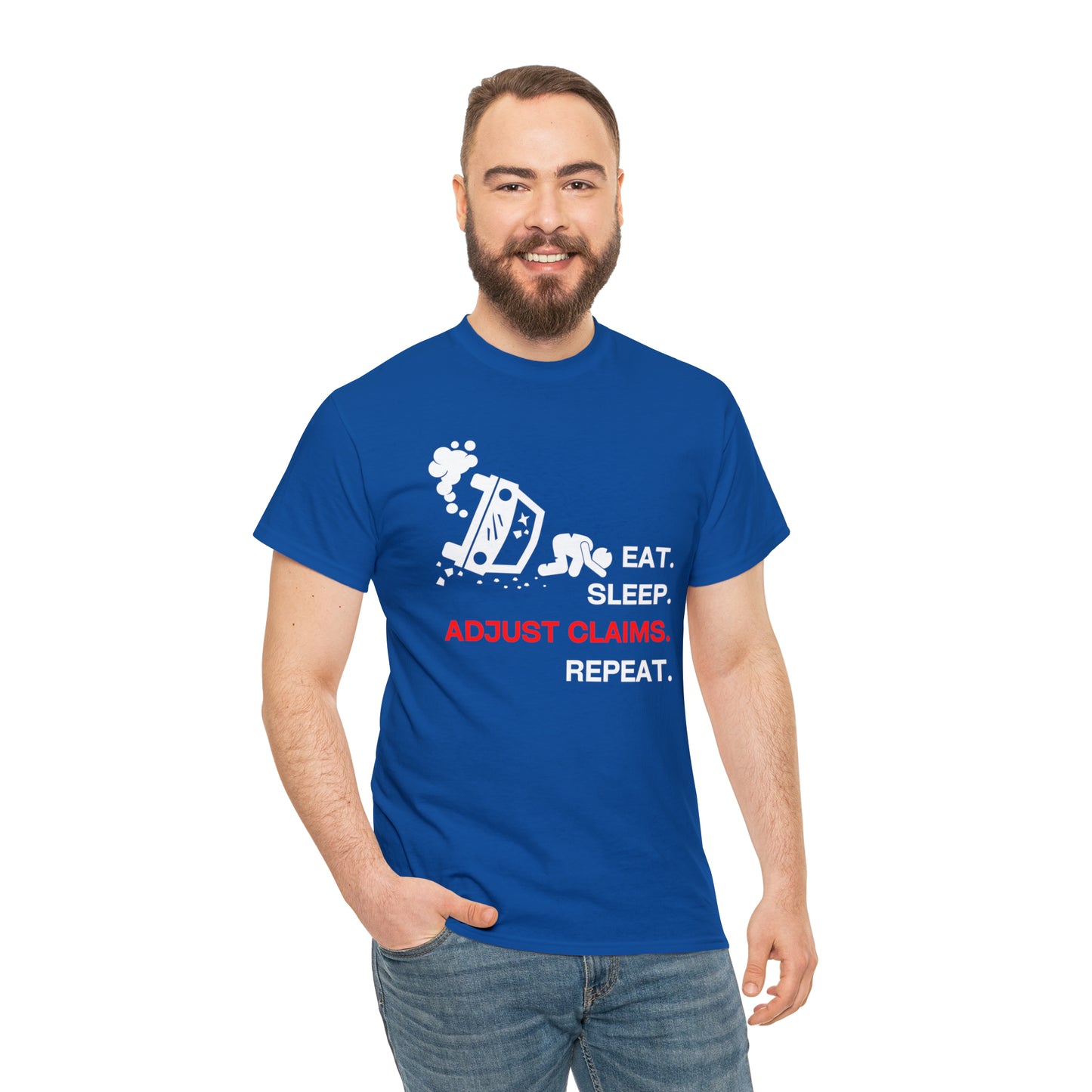 Claims Adjuster (Car Flip/Driver/White) Unisex Heavy Cotton Tee