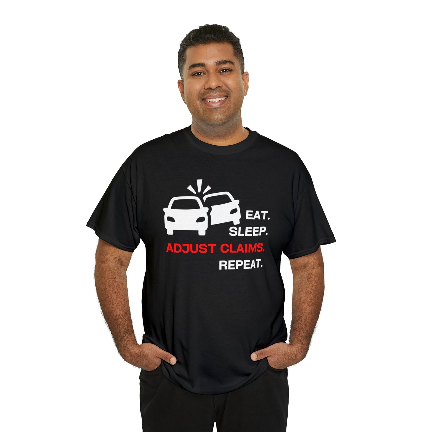 Claims Adjuster (Double Car/ White Print) Unisex Heavy Cotton Tee