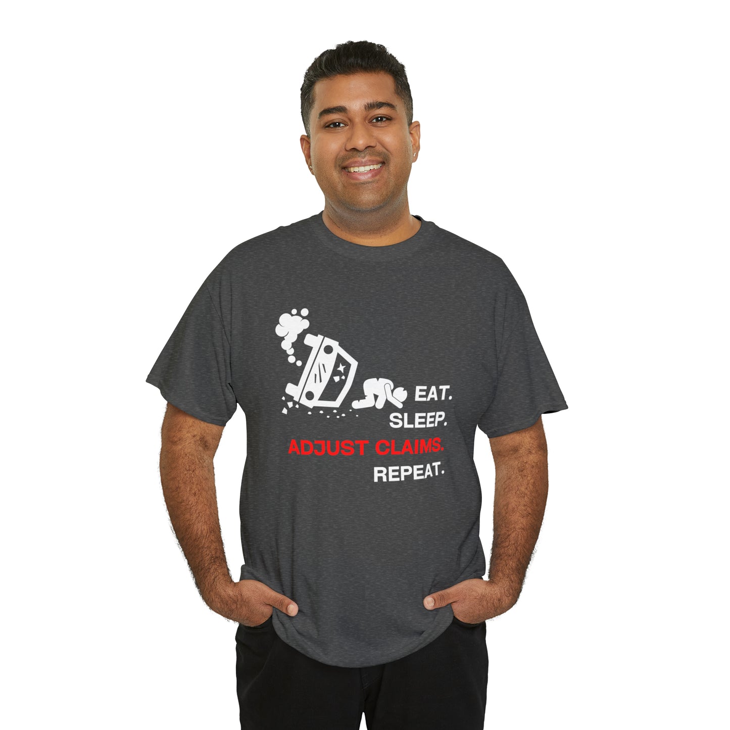 Claims Adjuster (Car Flip/Driver/White) Unisex Heavy Cotton Tee