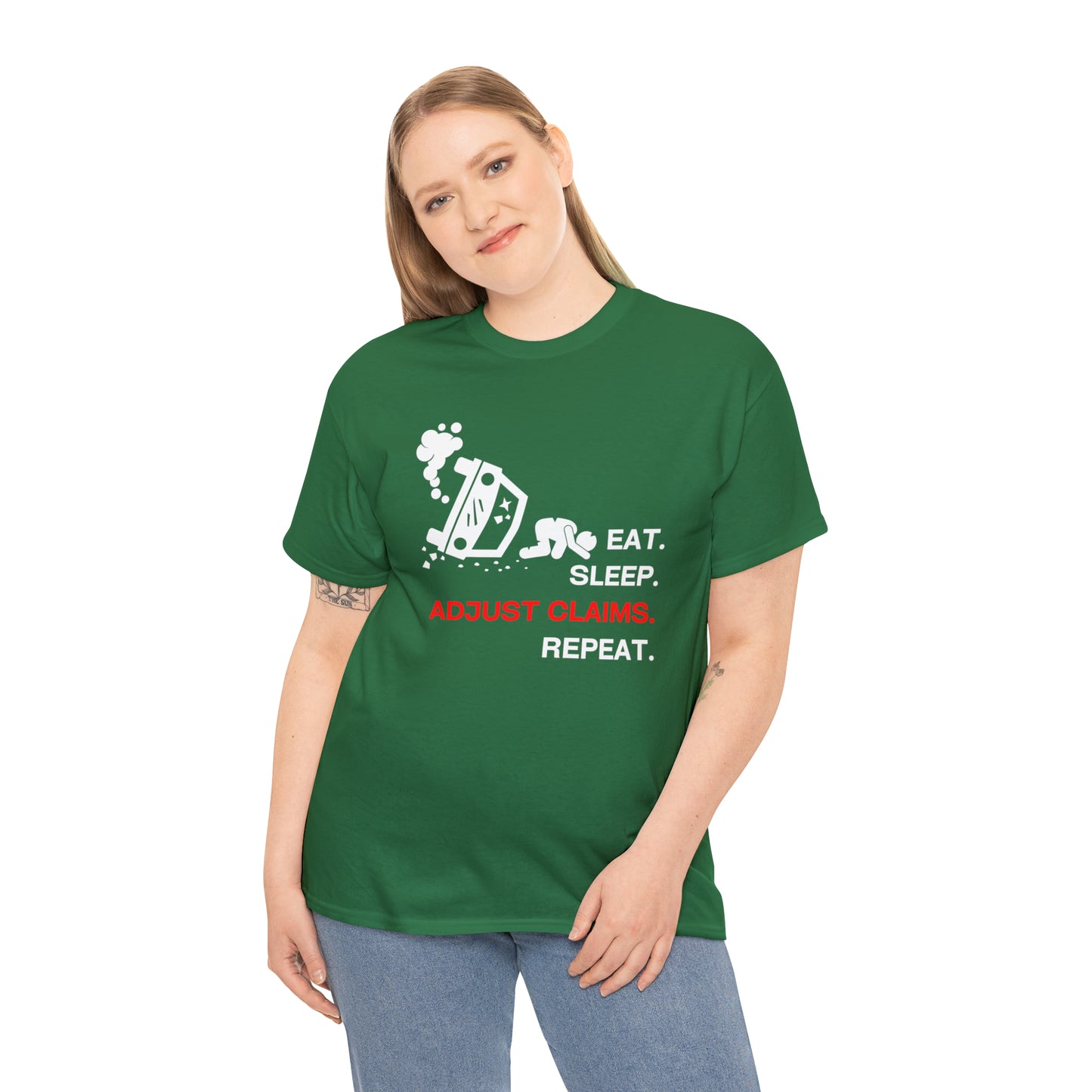 Claims Adjuster (Car Flip/Driver/White) Unisex Heavy Cotton Tee