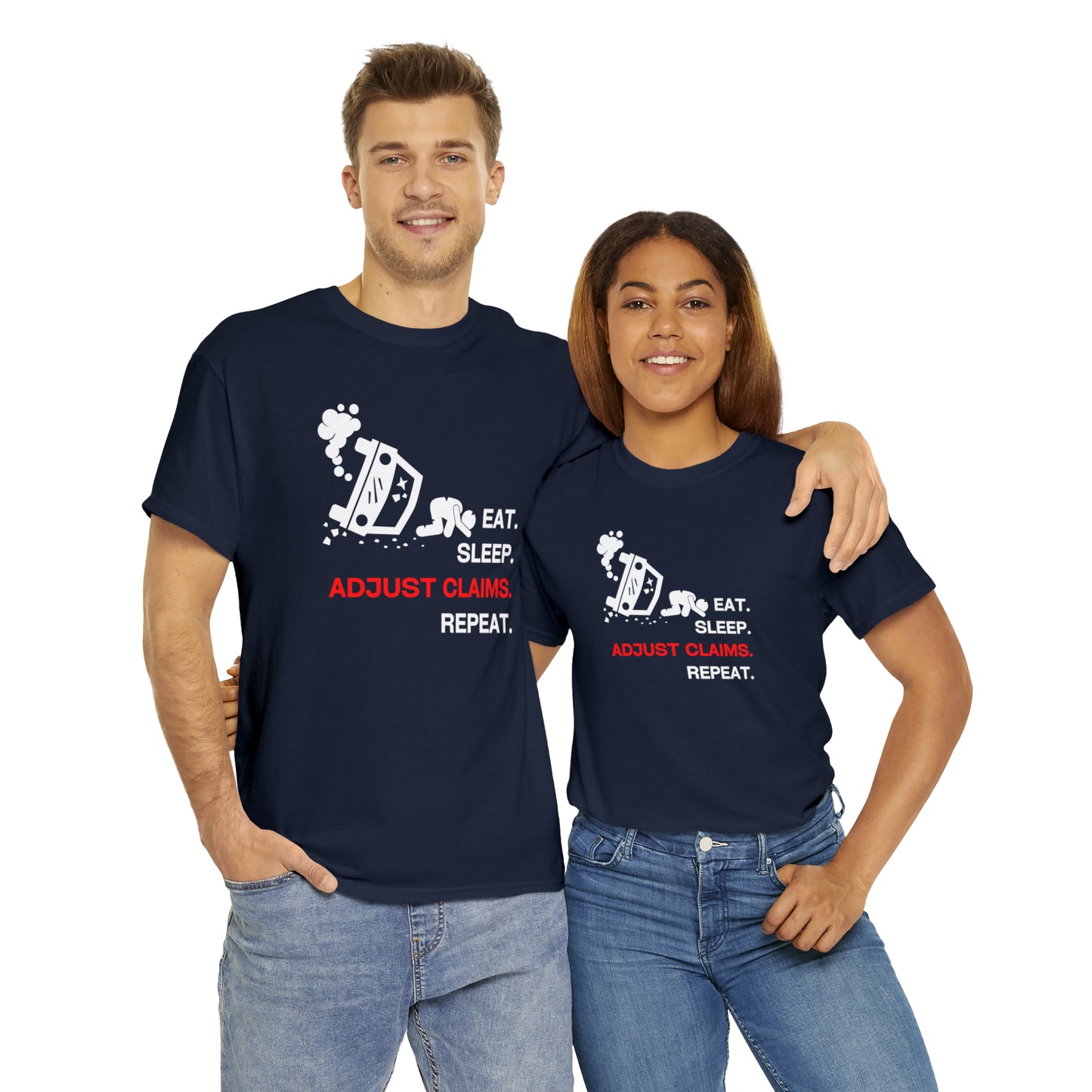 Claims Adjuster (Car Flip/Driver/White) Unisex Heavy Cotton Tee