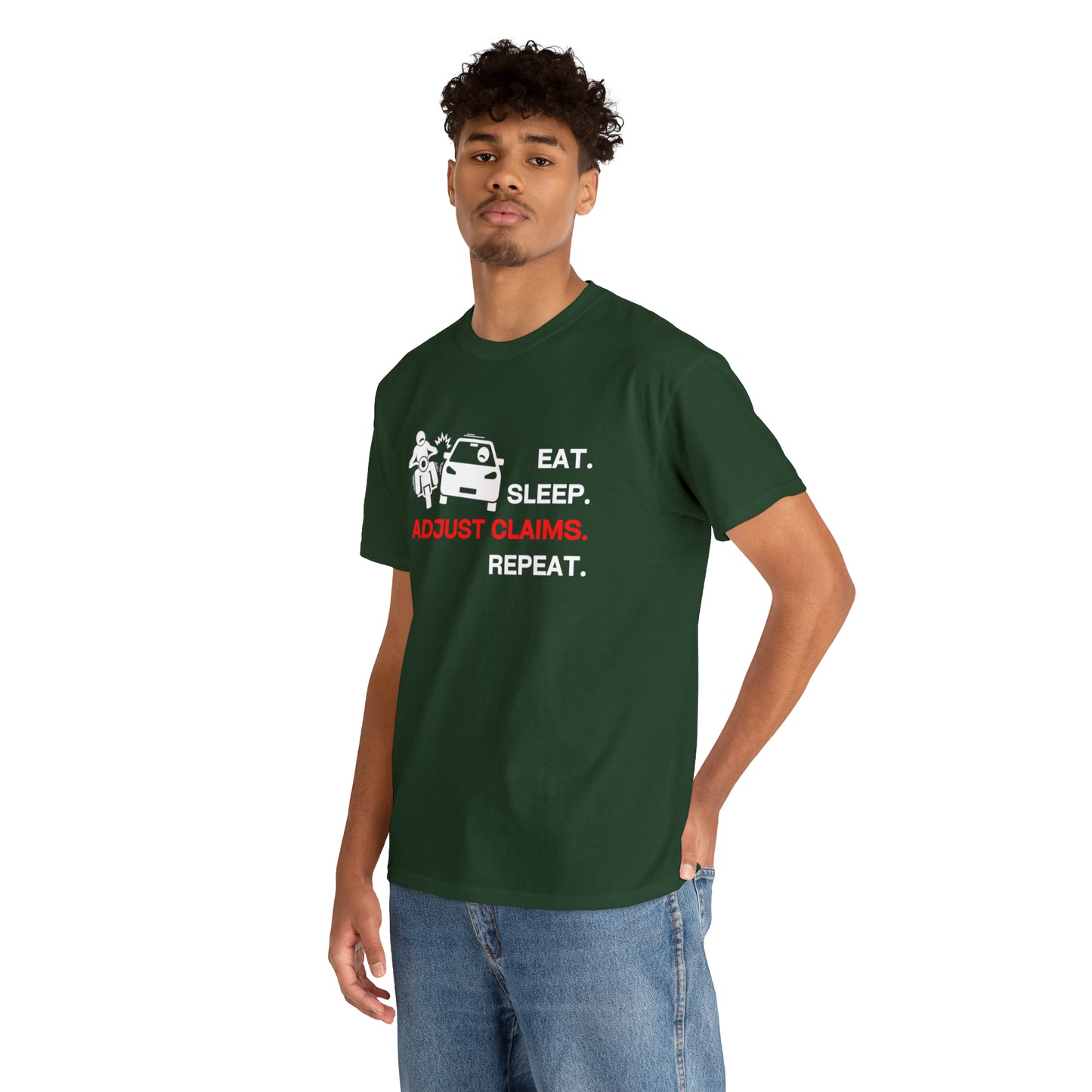Claims Adjuster (Motorcyclist / Car / White) Unisex Heavy Cotton Tee