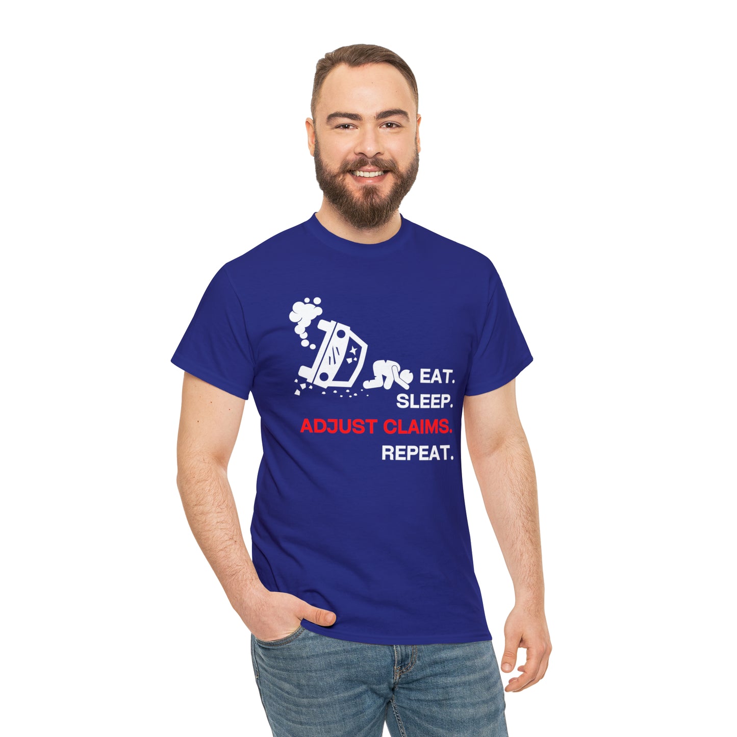 Claims Adjuster (Car Flip/Driver/White) Unisex Heavy Cotton Tee