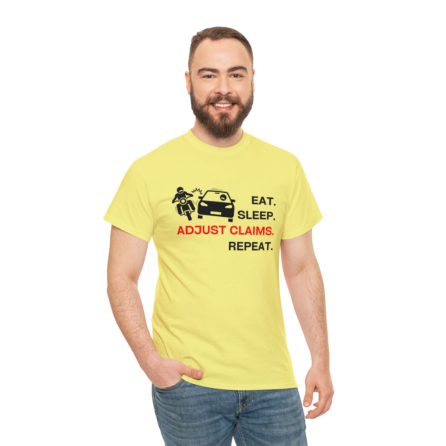 Claims Adjuster (Motorcyclist / Car / Black) Unisex Heavy Cotton Tee