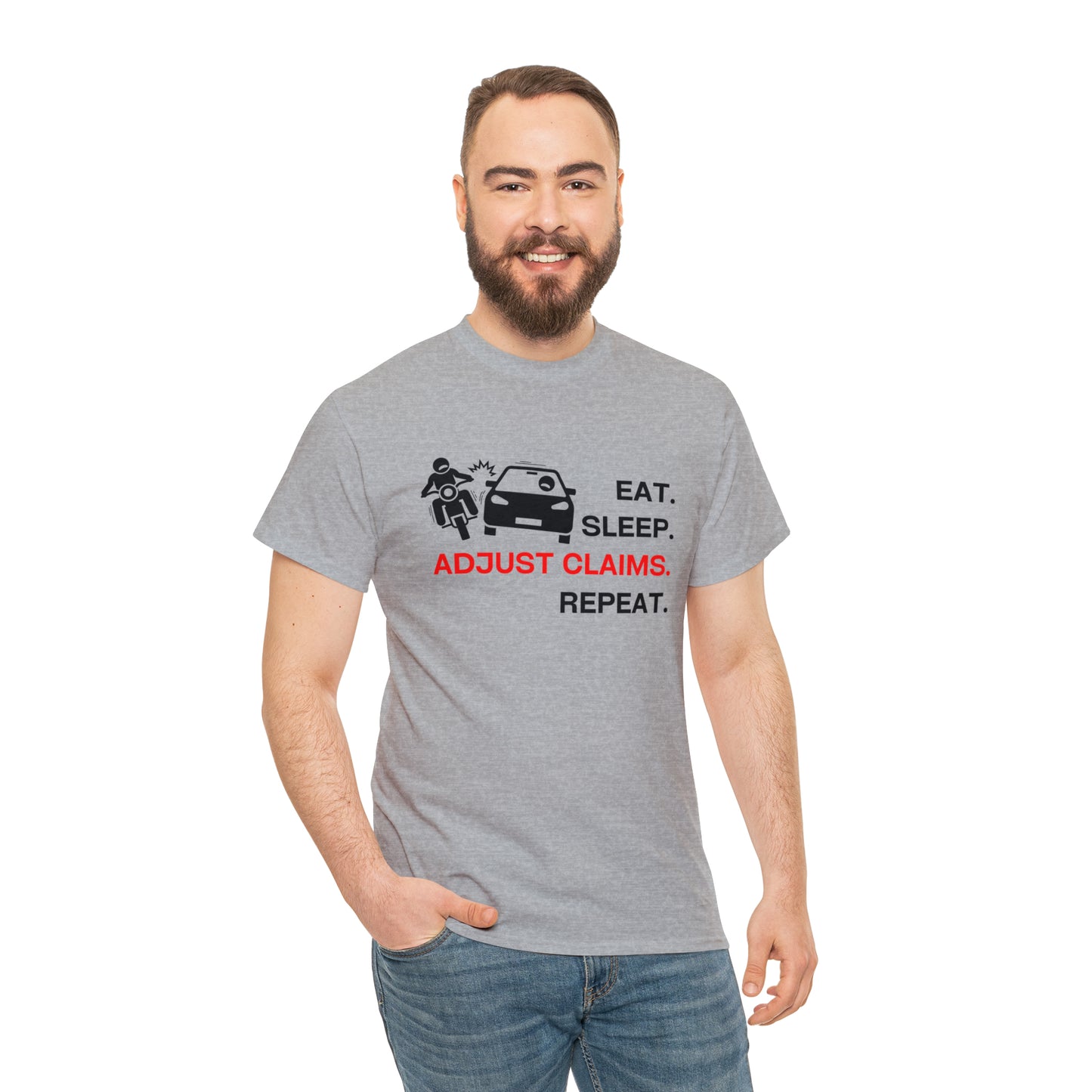 Claims Adjuster (Motorcyclist / Car / Black) Unisex Heavy Cotton Tee