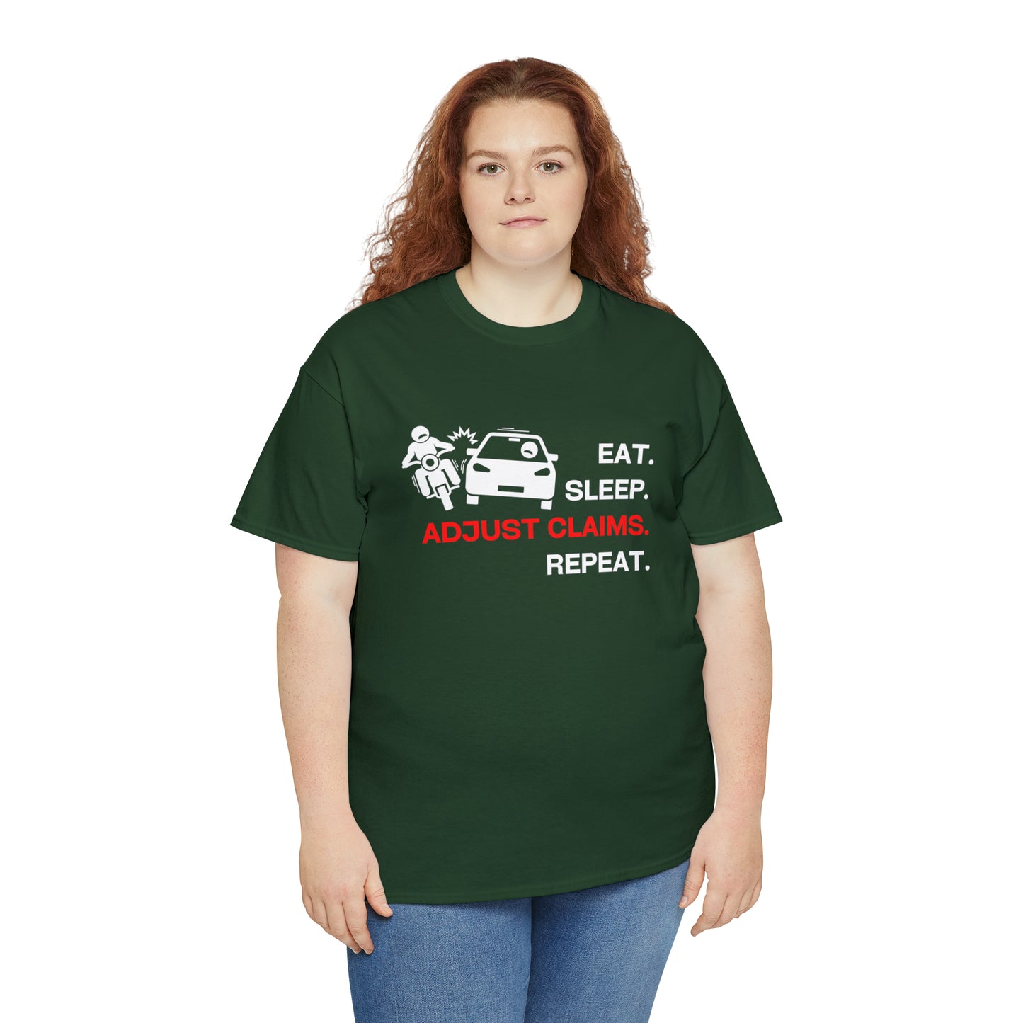 Claims Adjuster (Motorcyclist / Car / White) Unisex Heavy Cotton Tee