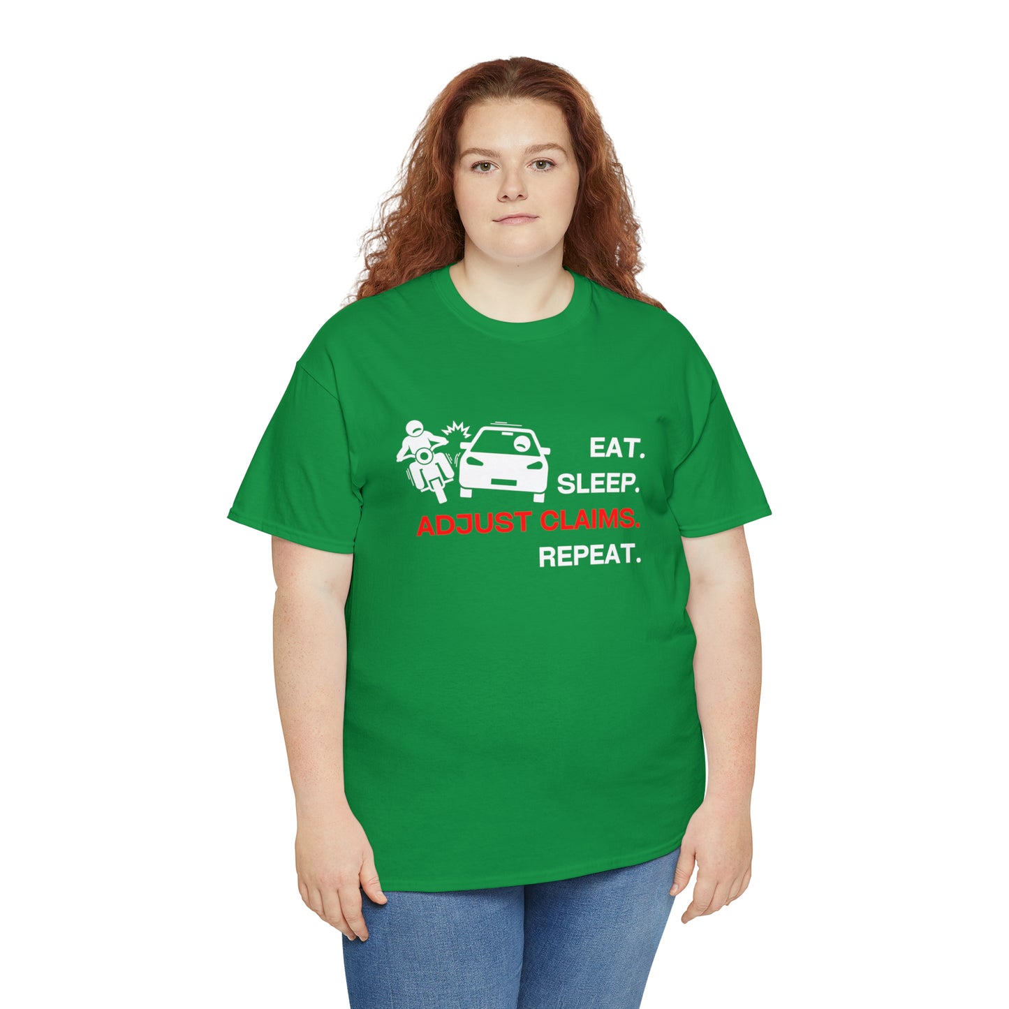 Claims Adjuster (Motorcyclist / Car / White) Unisex Heavy Cotton Tee
