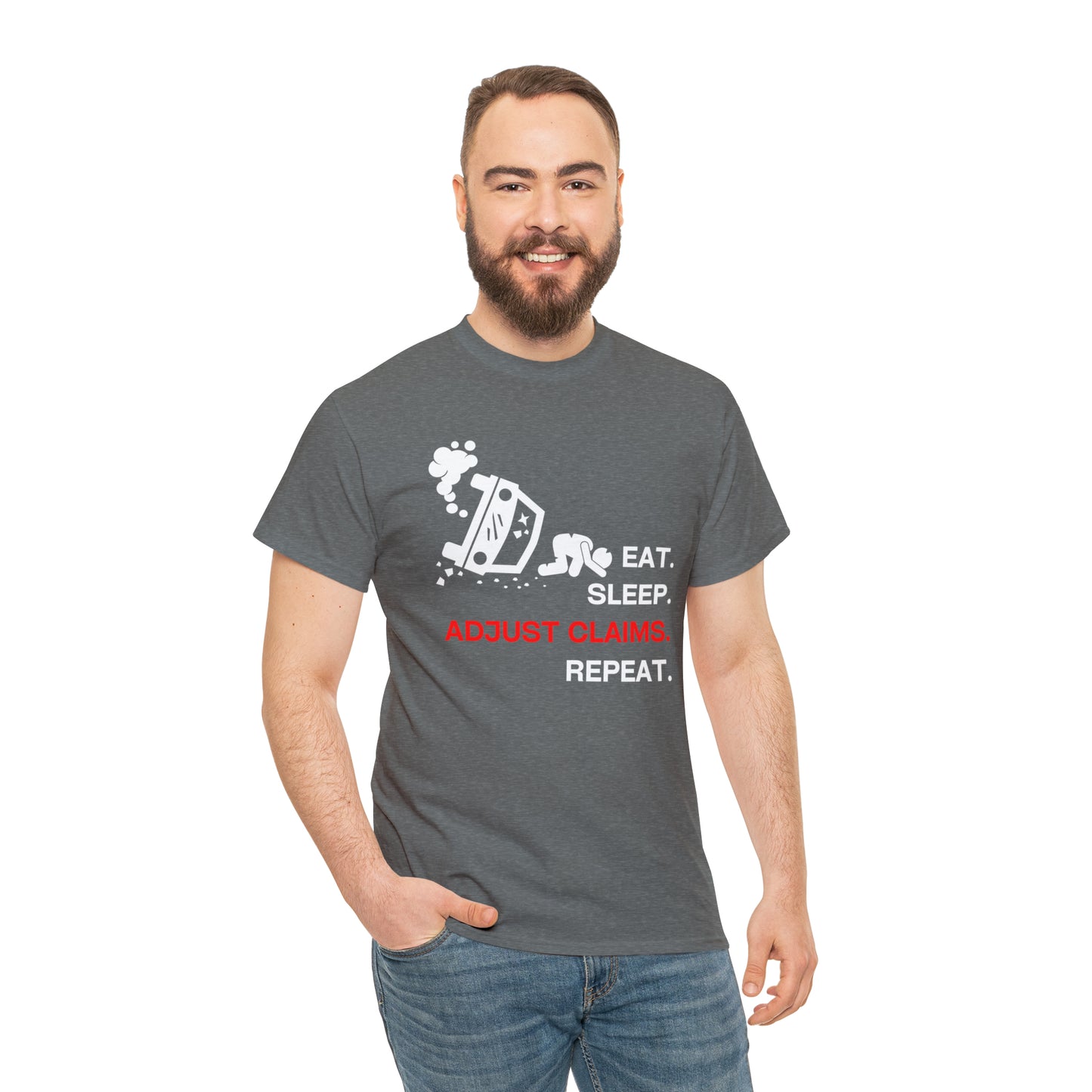 Claims Adjuster (Car Flip/Driver/White) Unisex Heavy Cotton Tee