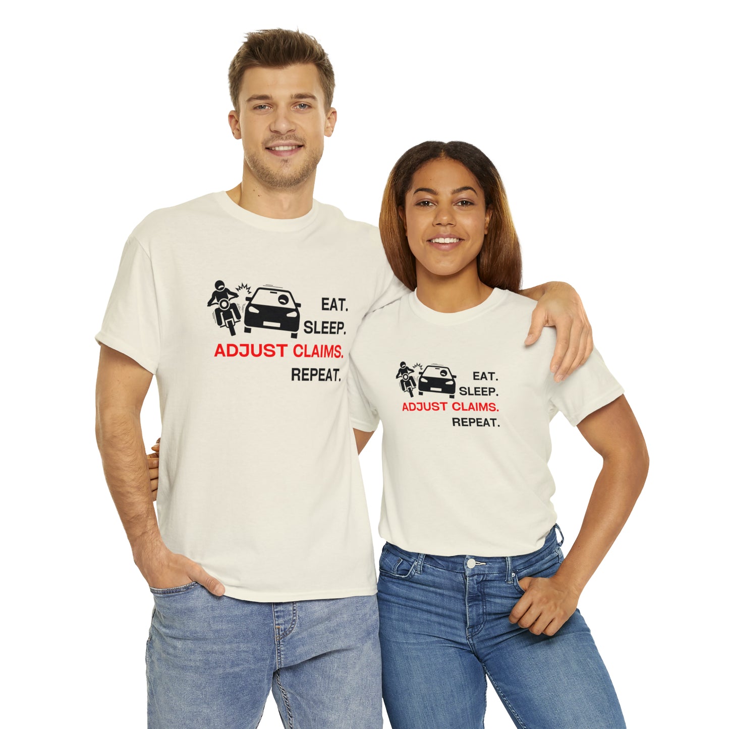 Claims Adjuster (Motorcyclist / Car / Black) Unisex Heavy Cotton Tee