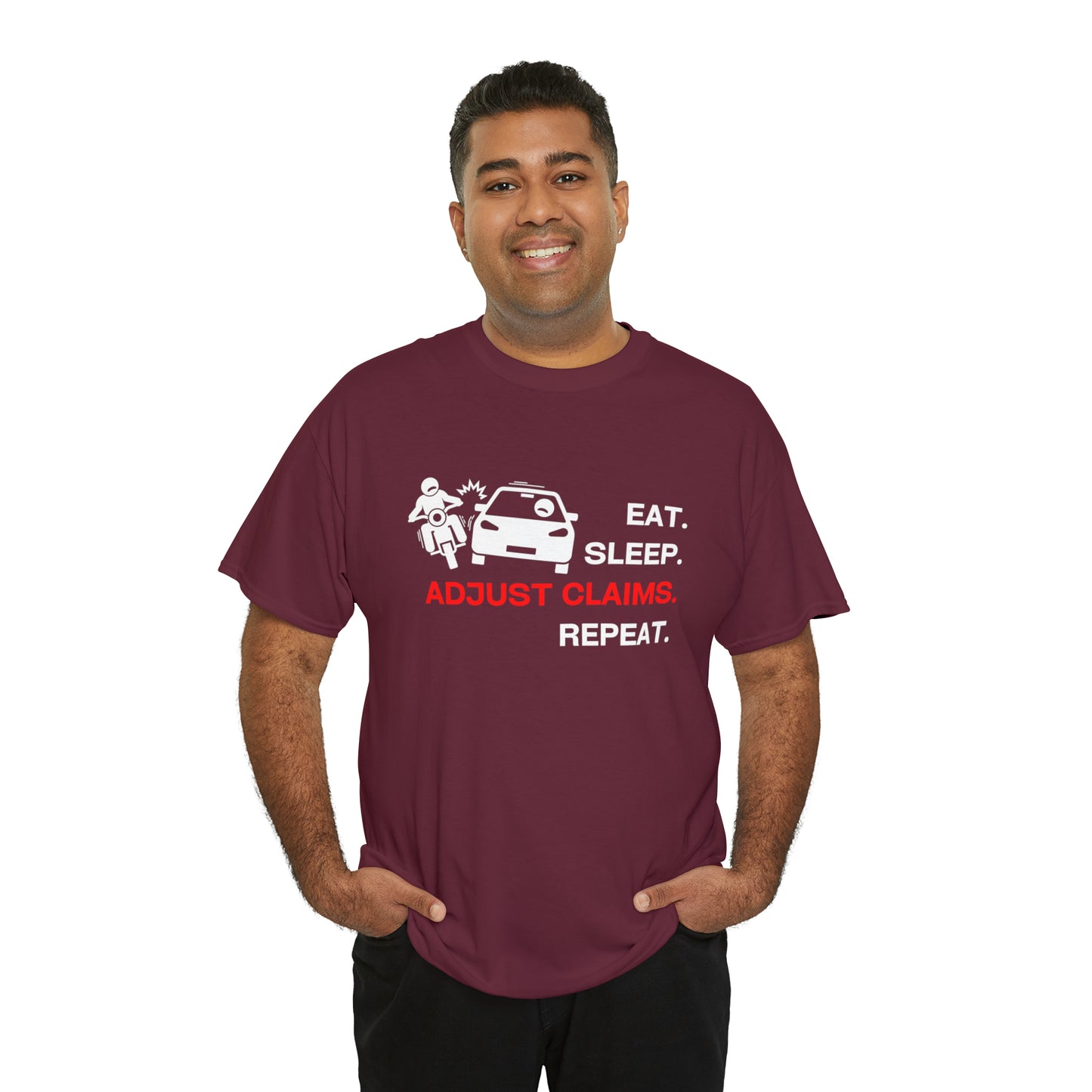 Claims Adjuster (Motorcyclist / Car / White) Unisex Heavy Cotton Tee