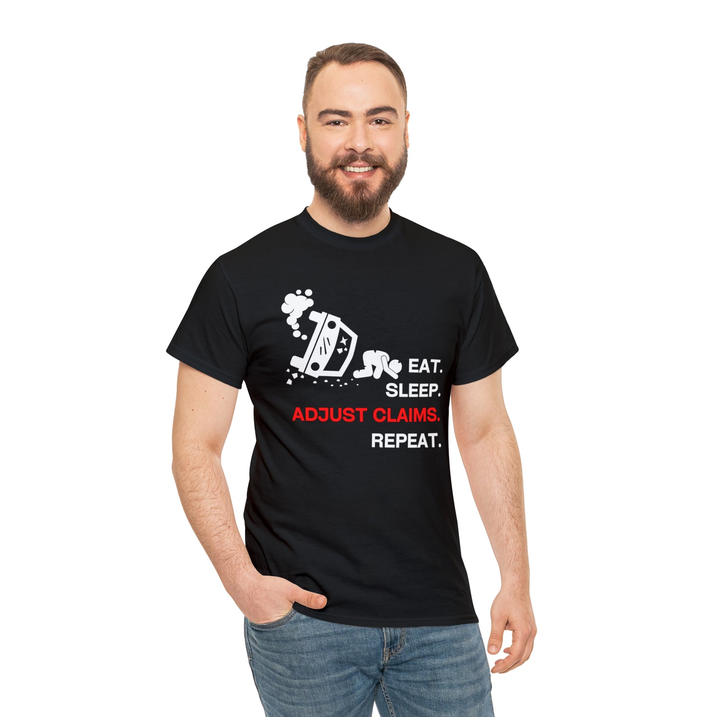 Claims Adjuster (Car Flip/Driver/White) Unisex Heavy Cotton Tee