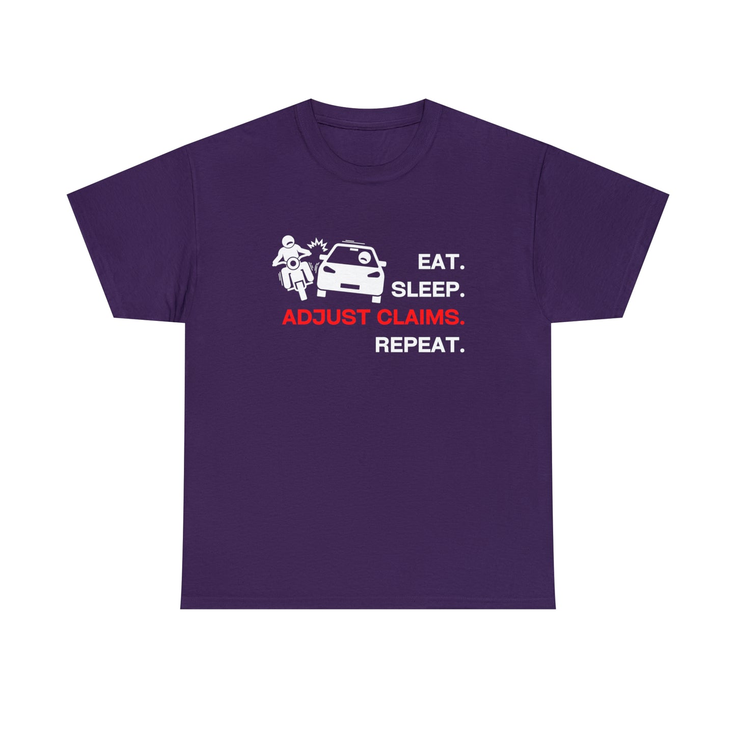 Claims Adjuster (Motorcyclist / Car / White) Unisex Heavy Cotton Tee