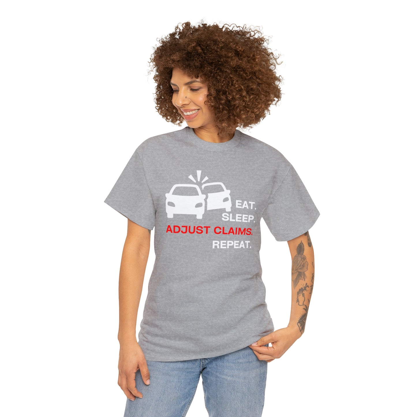 Claims Adjuster (Double Car/ White Print) Unisex Heavy Cotton Tee