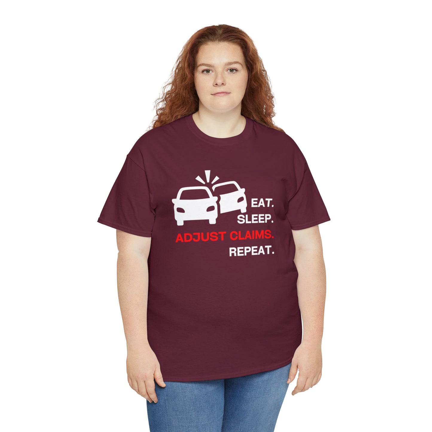 Claims Adjuster (Double Car/ White Print) Unisex Heavy Cotton Tee