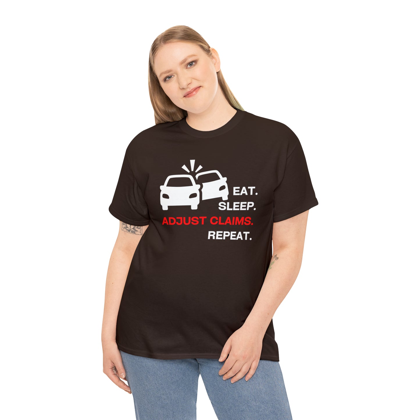 Claims Adjuster (Double Car/ White Print) Unisex Heavy Cotton Tee