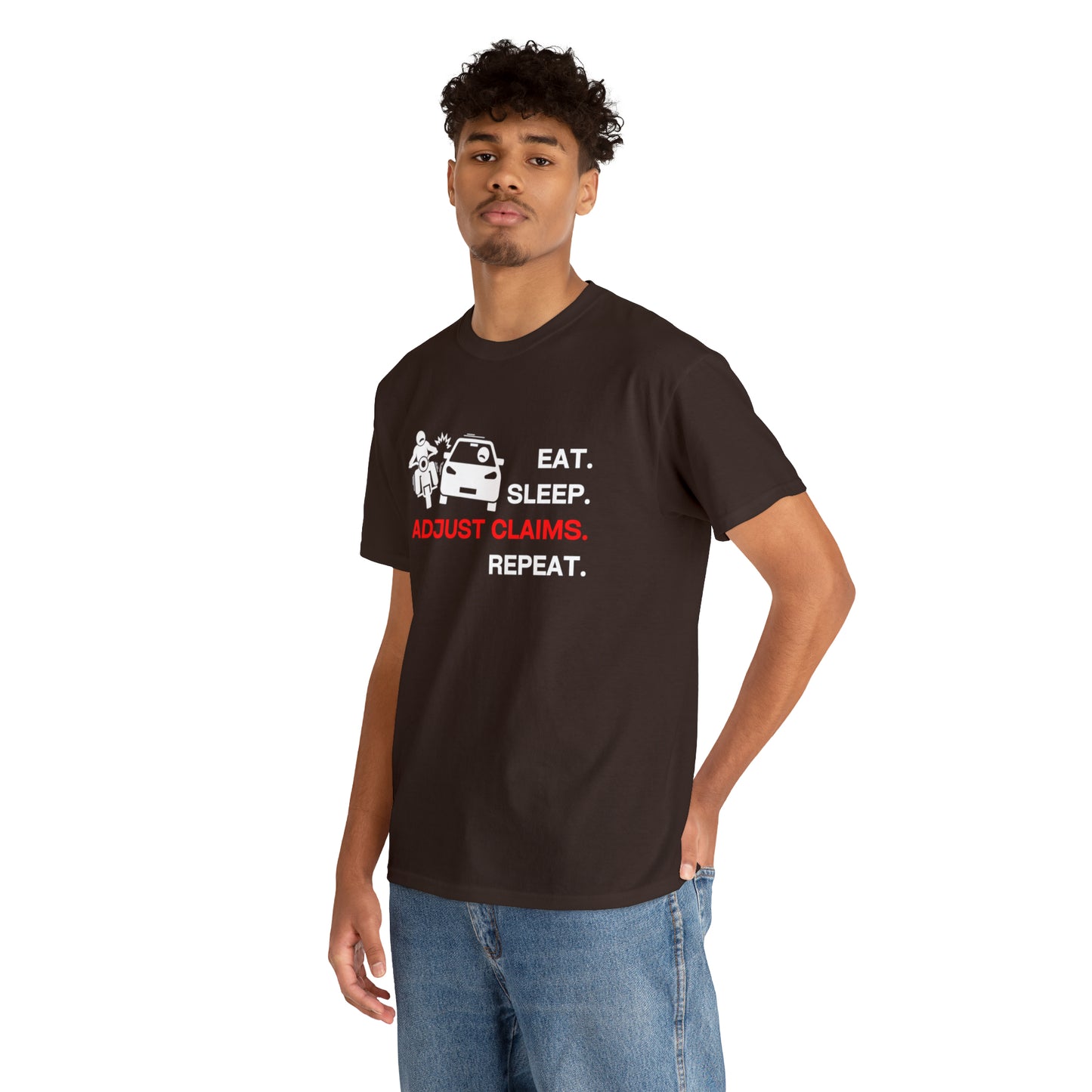 Claims Adjuster (Motorcyclist / Car / White) Unisex Heavy Cotton Tee